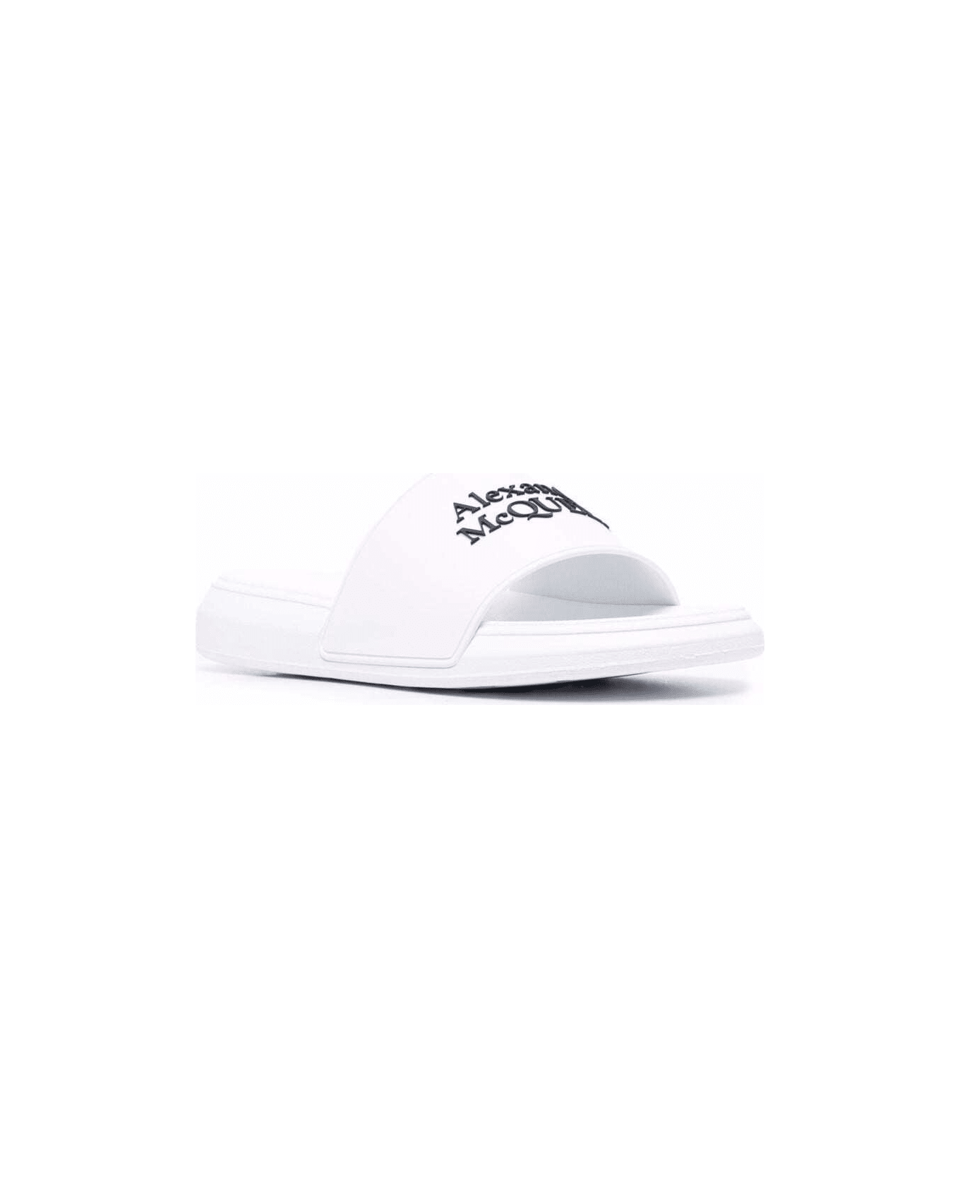 Alexander McQueen White Logo Pool Slides In Rubber - White