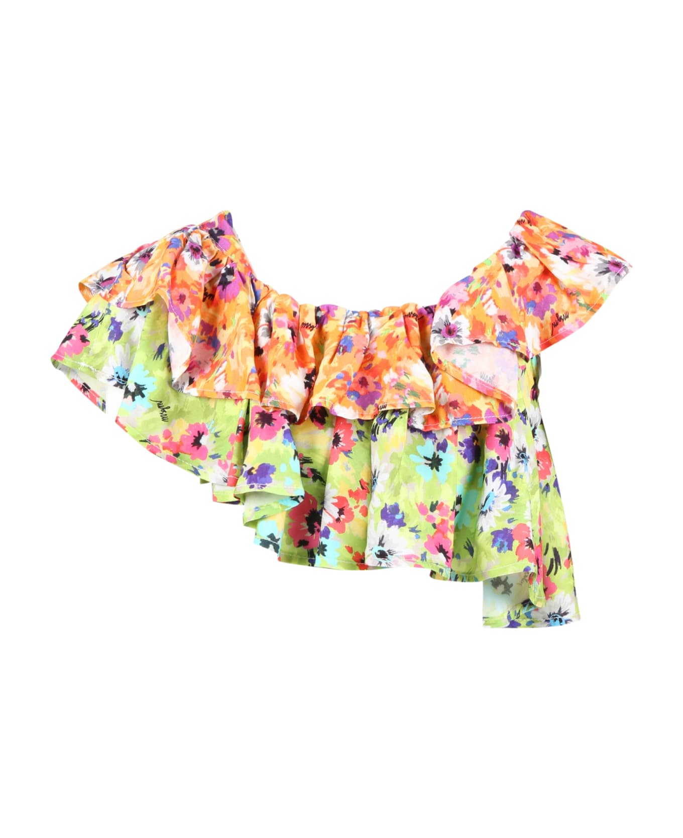 MSGM Multicolor Top For Girl With Floral Print - Orange