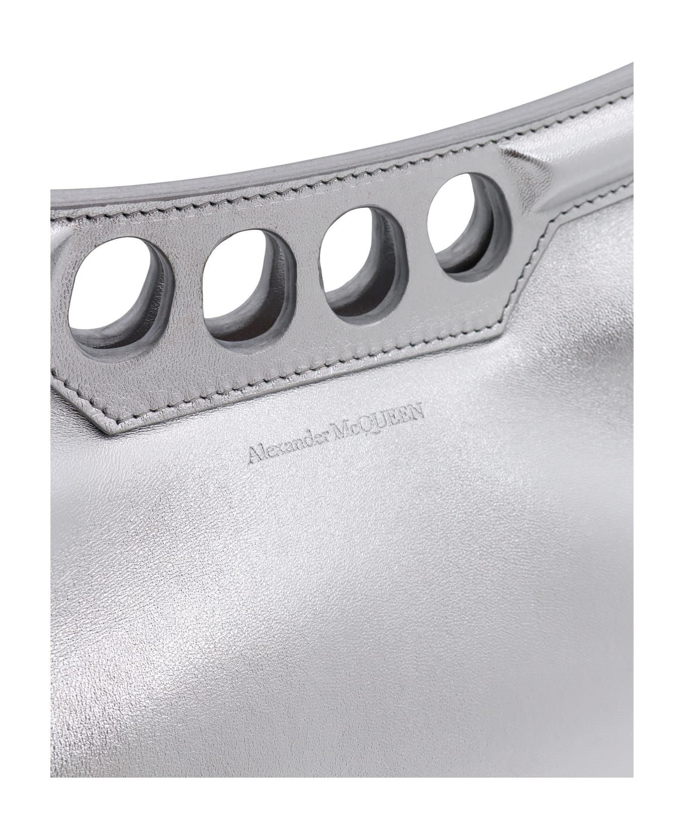 Alexander McQueen Laminated Logo Printed Shoulder Bag - Silver