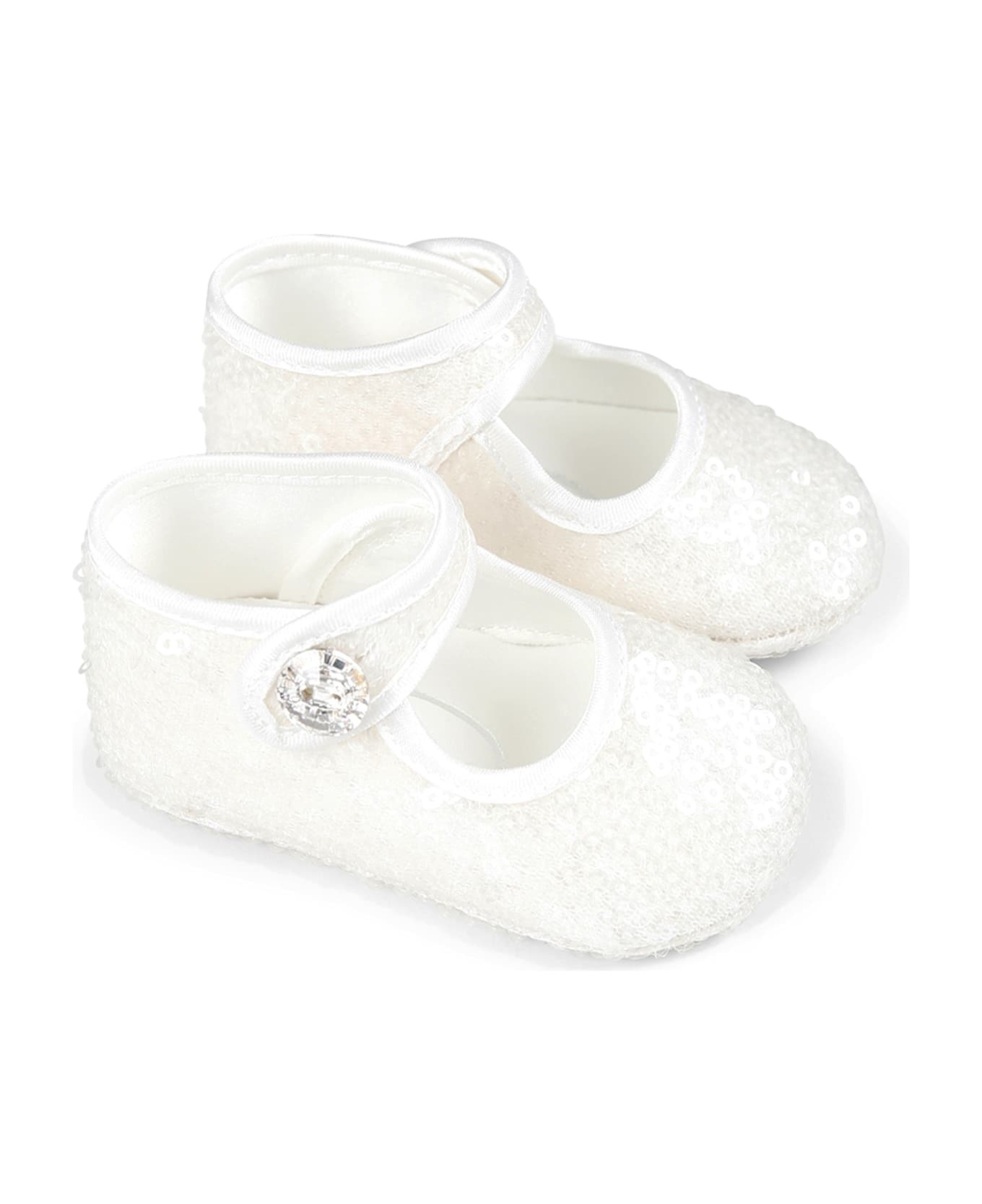 Monnalisa White Ballet Flats For Baby Girl - White