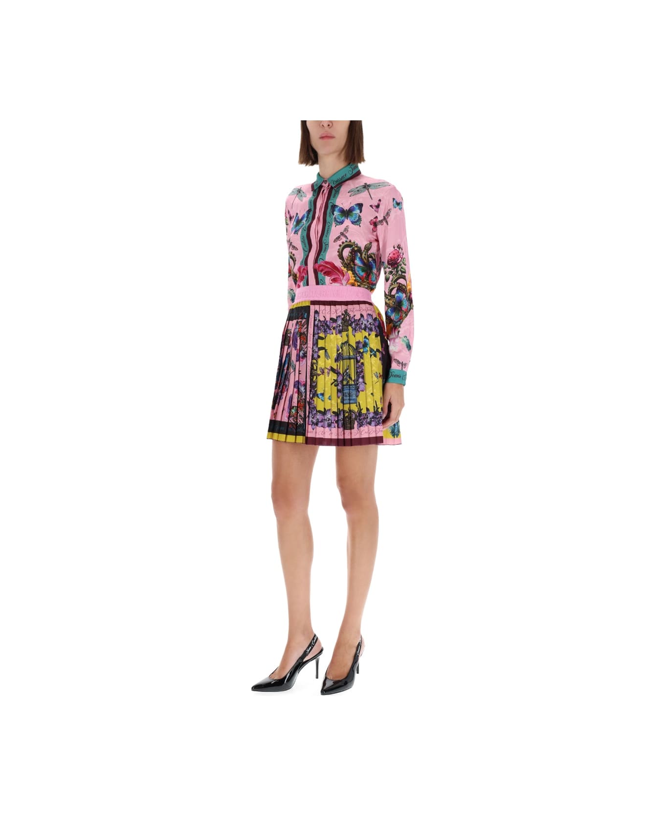 Versace Jeans Couture Pleated Print Skirt - PINK