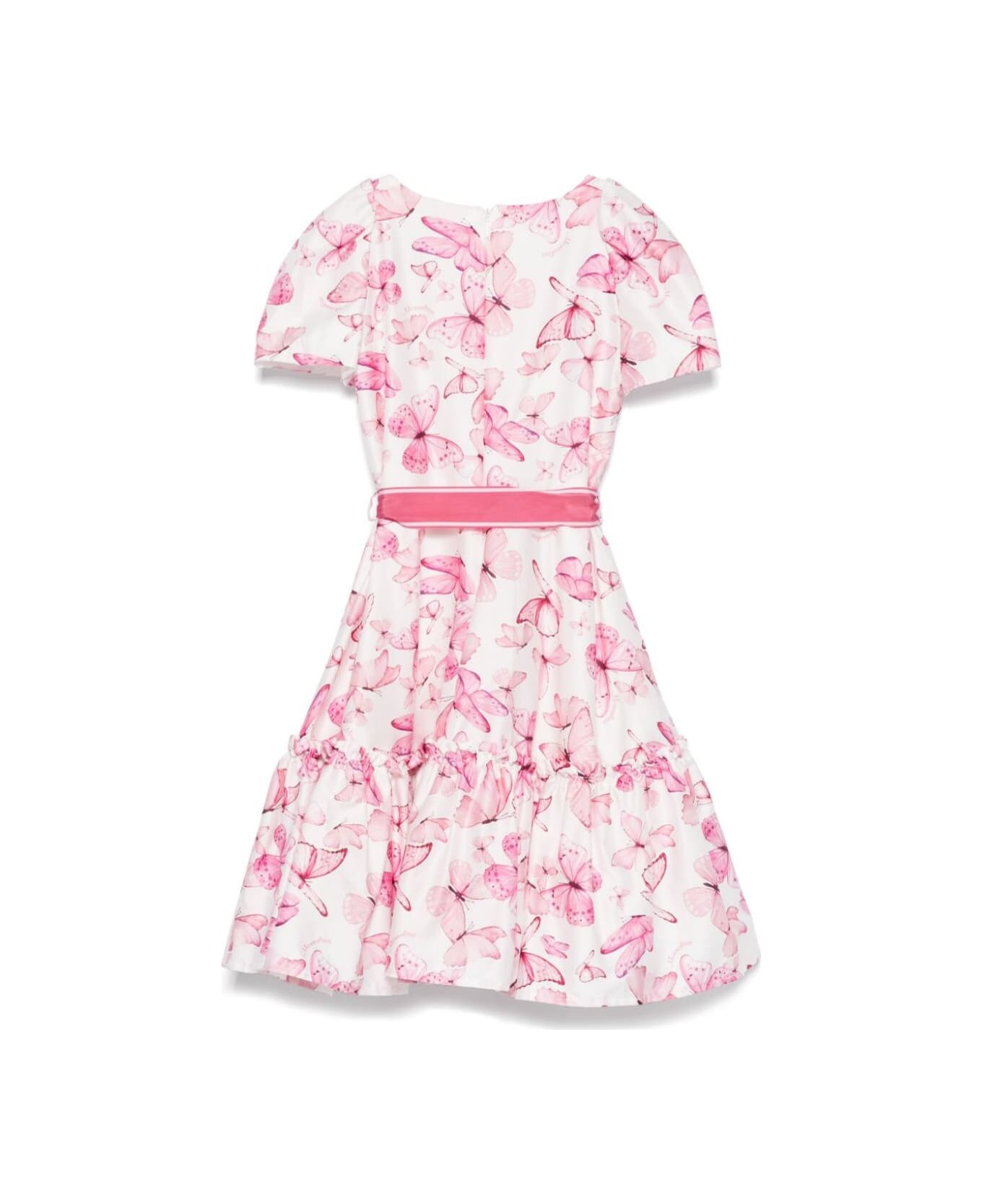 Monnalisa Multicolor Dress With All-over Butterfly Print And Waist Belt In Cotton Girl - Multicolor