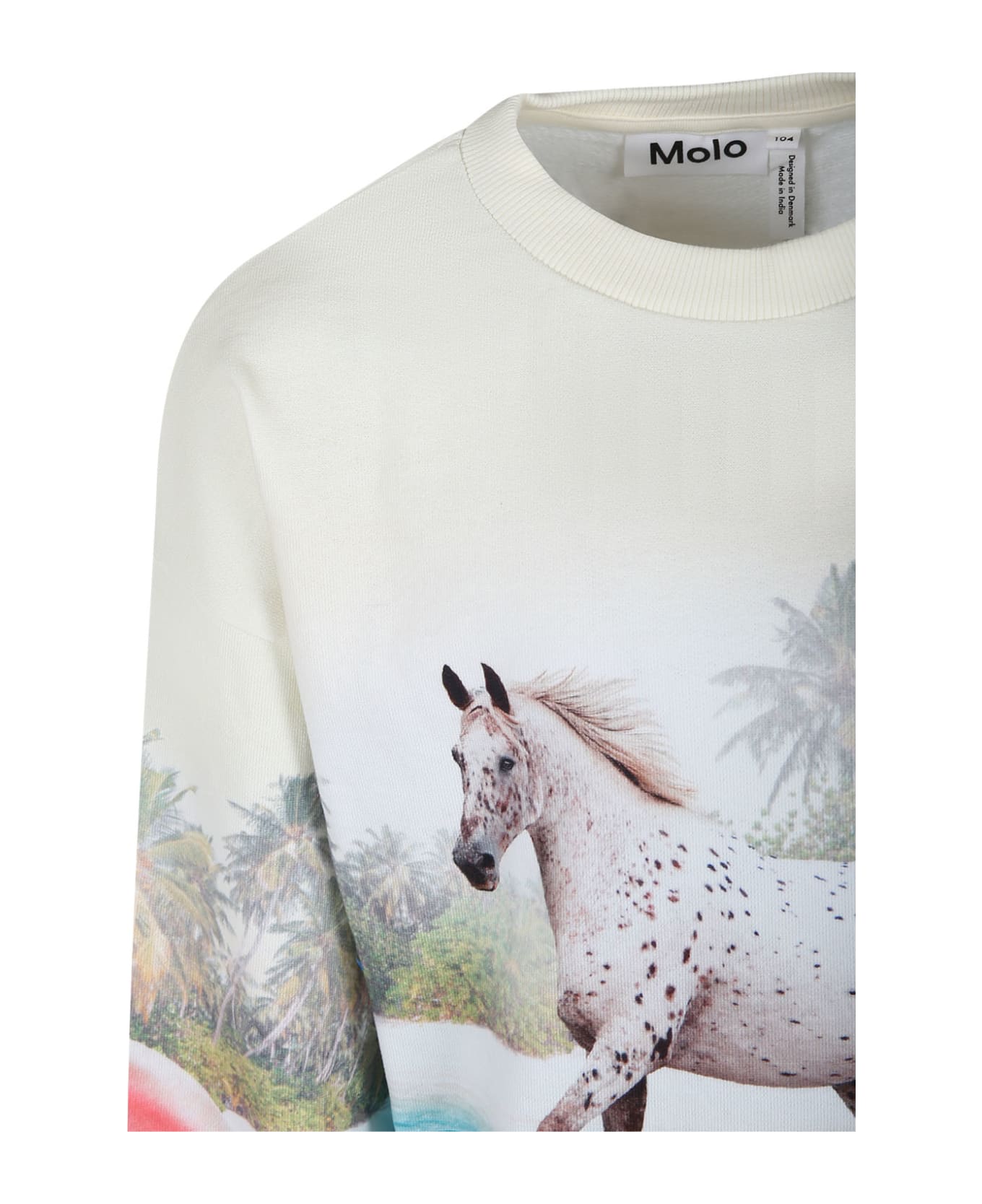 Molo Ivory Sweatshirt For Girl With Horses Print - Ivory