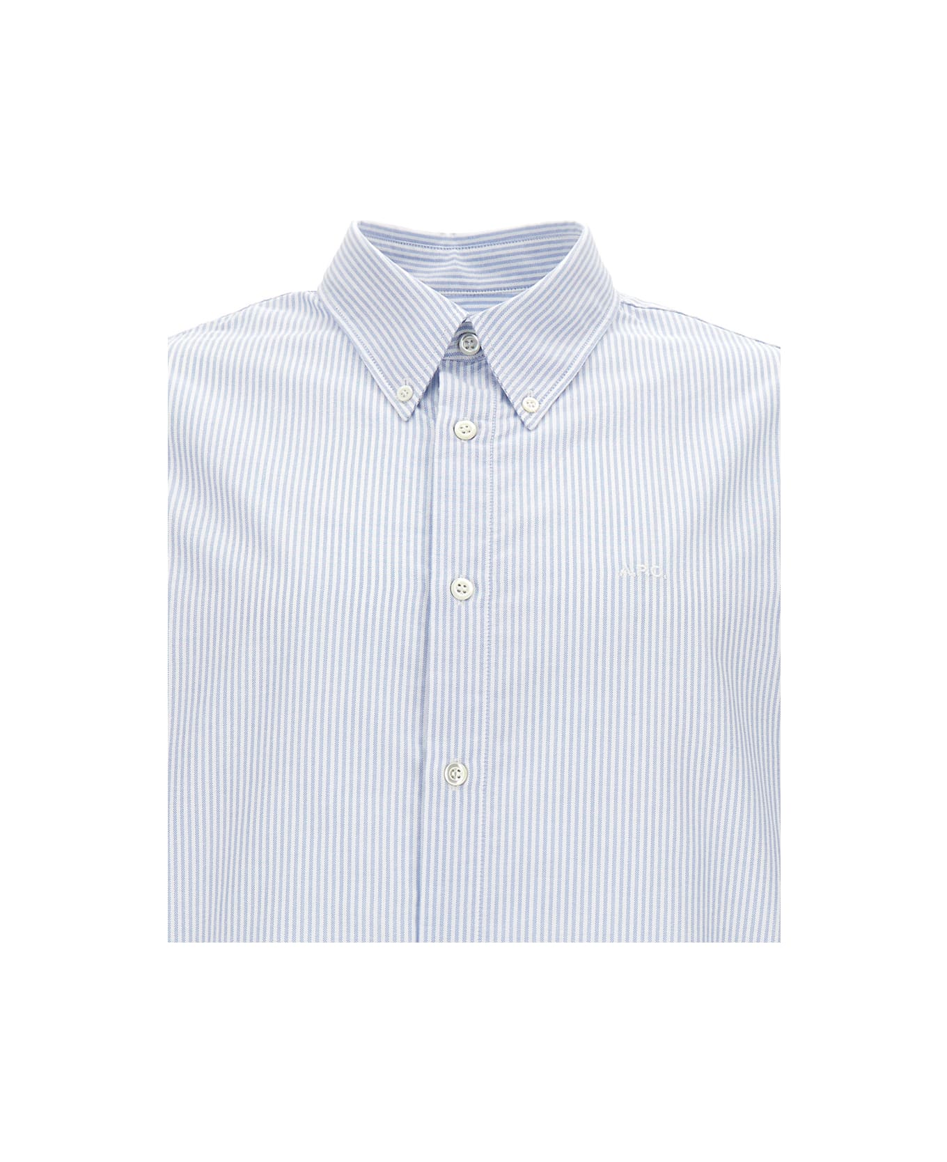A.P.C. White Shirt With Blue Striped Pattern In Cotton Man - Bianco