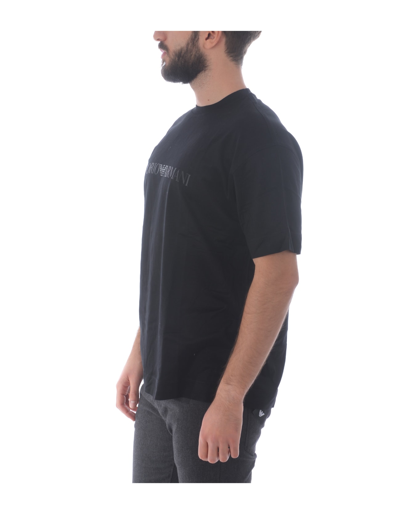 Emporio Armani T-shirt In Cotton And Lyocell Blend - Nero