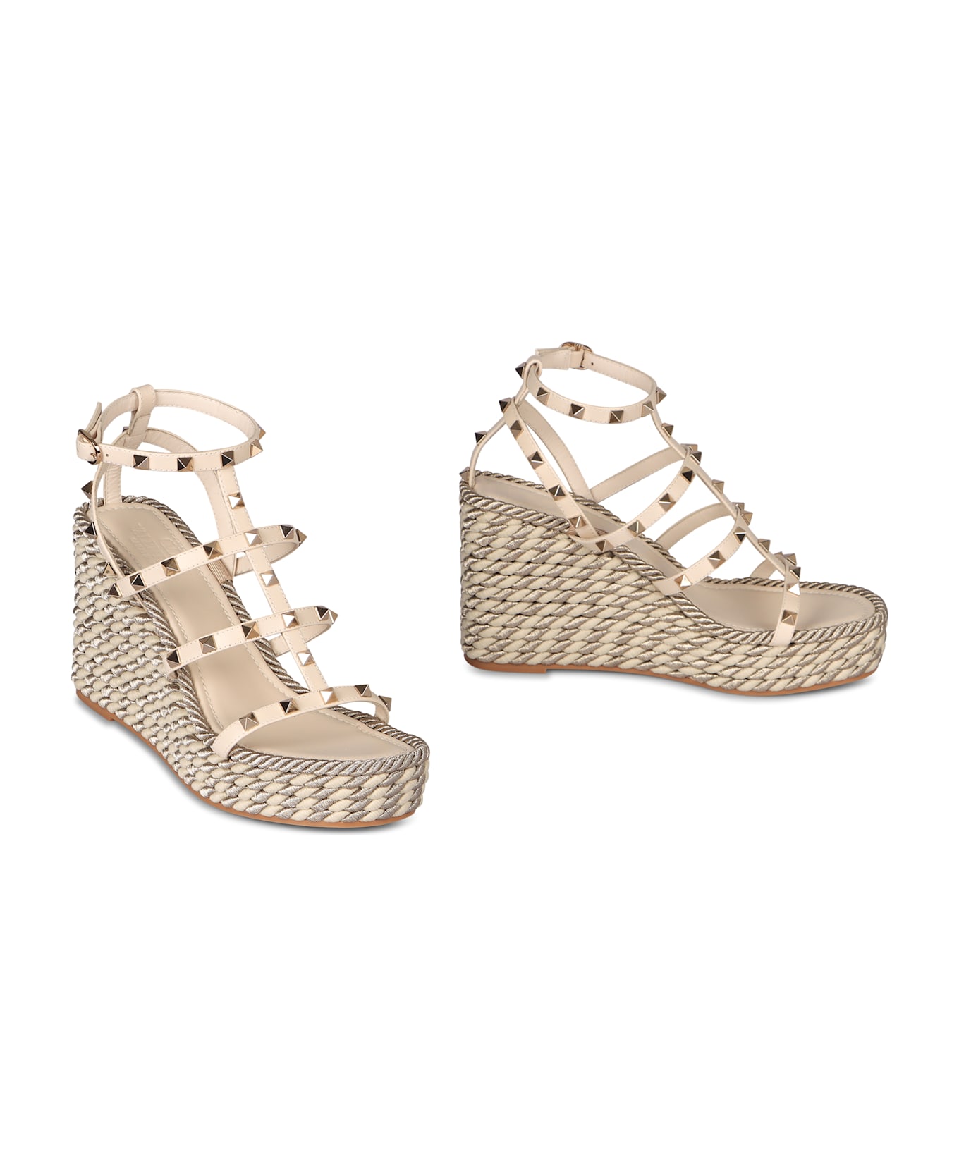 Valentino Garavani Rockstud Leather Wedges - panna