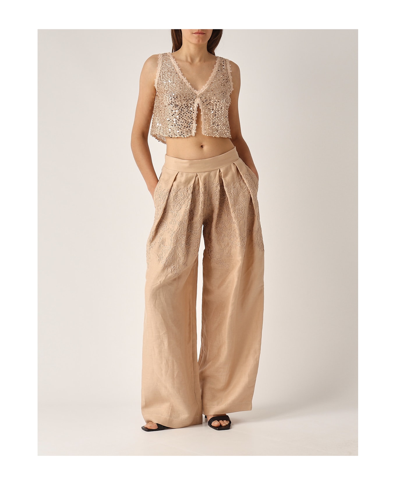Ermanno Scervino Top Full Paillettes Tank Top - ORO ROSA