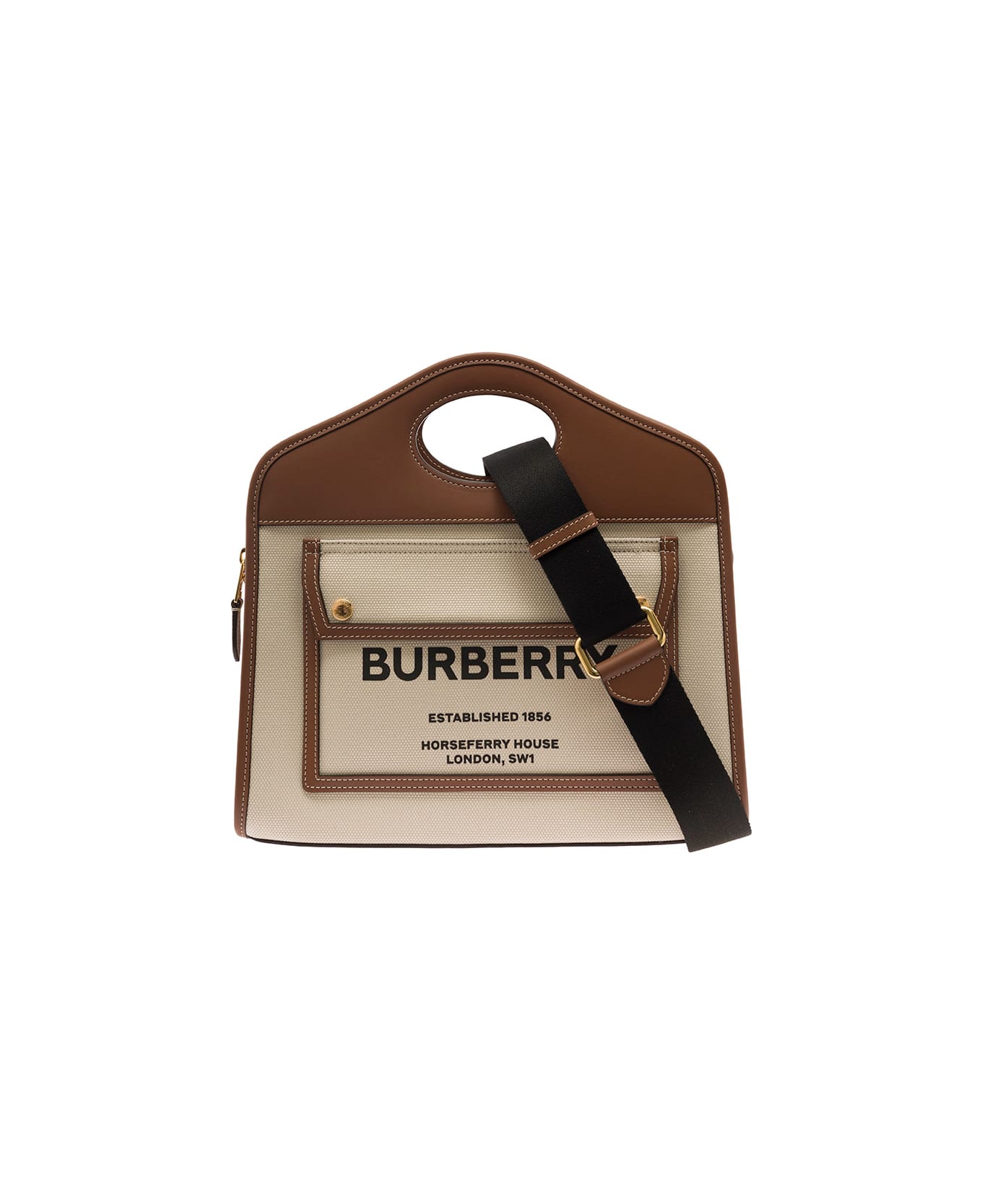 Burberry Pocket Two-tone Small Tote Bag - Natural Maltbrown