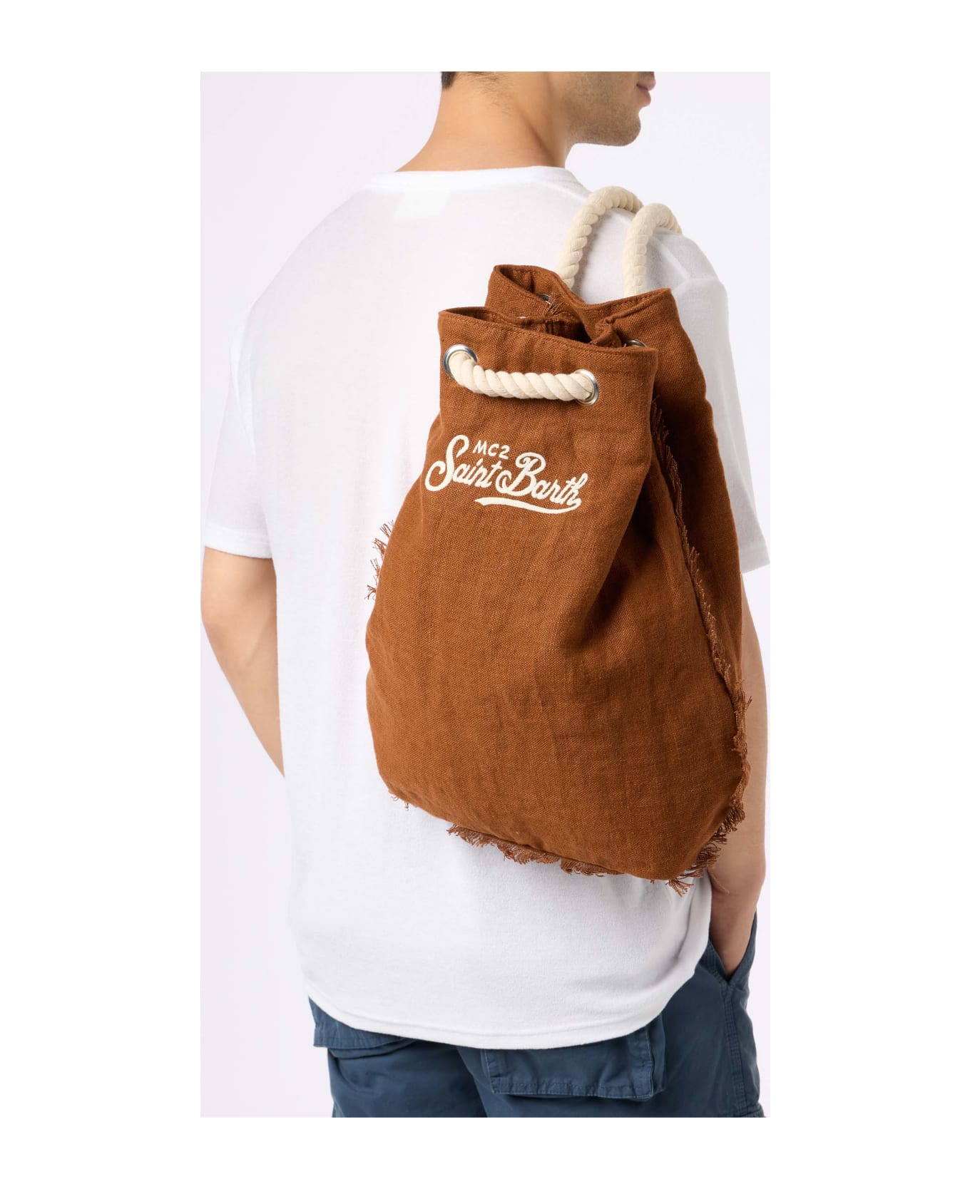 MC2 Saint Barth Brown Boat Linen Backpack - BROWN