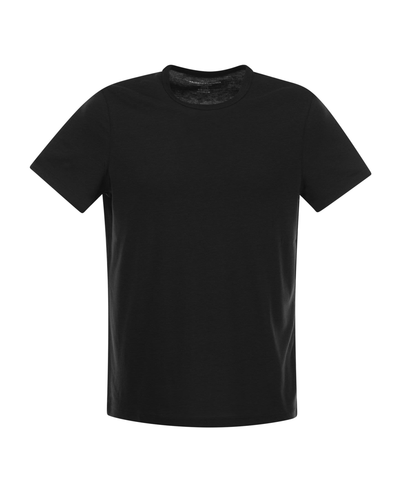 Majestic Filatures Crew-neck T-shirt In Lyocell And Cotton - Black シャツ