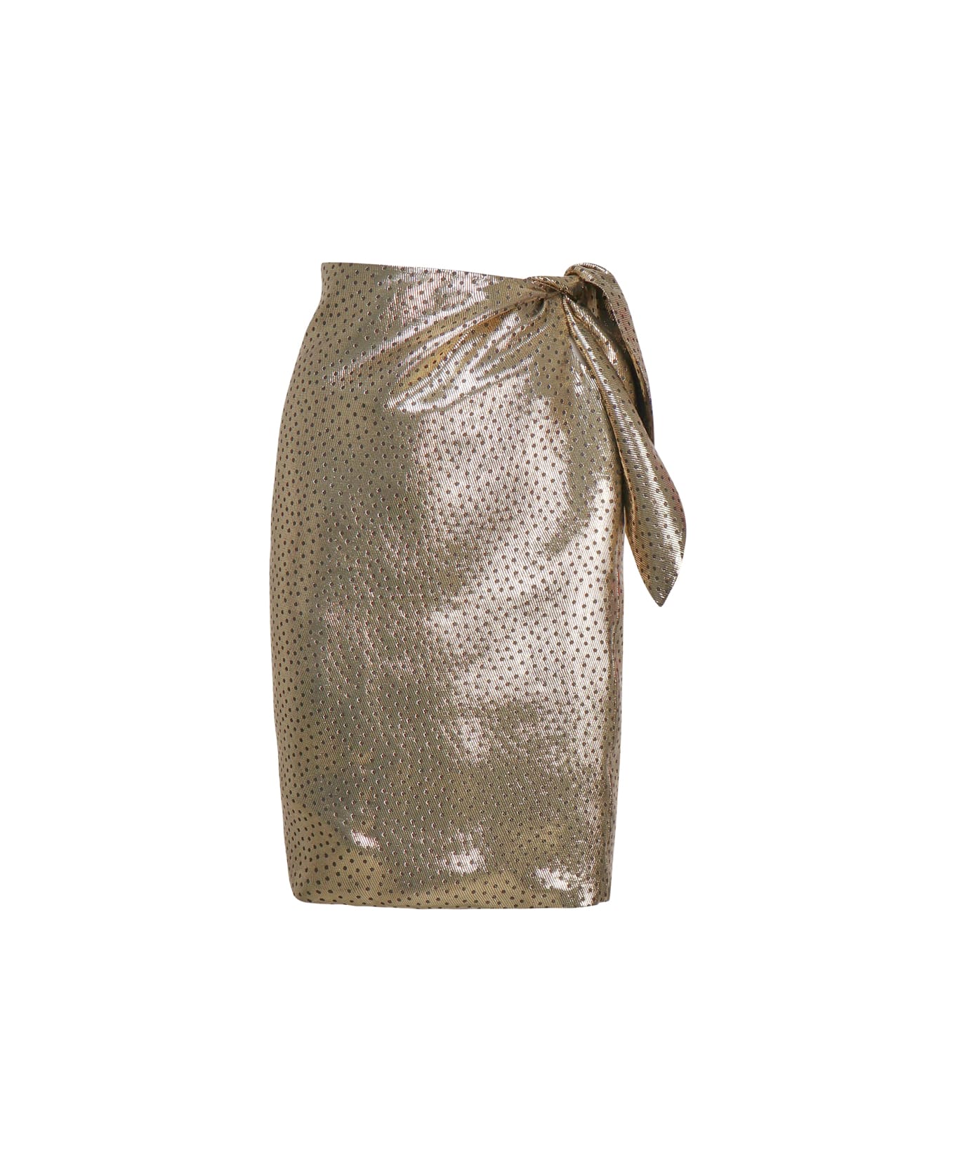 Saint Laurent Knotted Pencil Skirt In Polka Dot Lamé - Gold