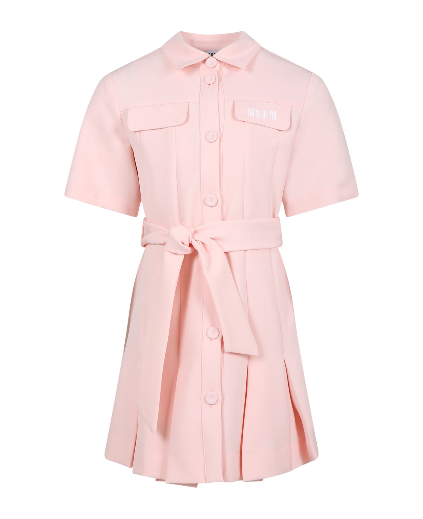 MSGM Pink Dress For Girl With Logo - Pink ワンピース＆ドレス