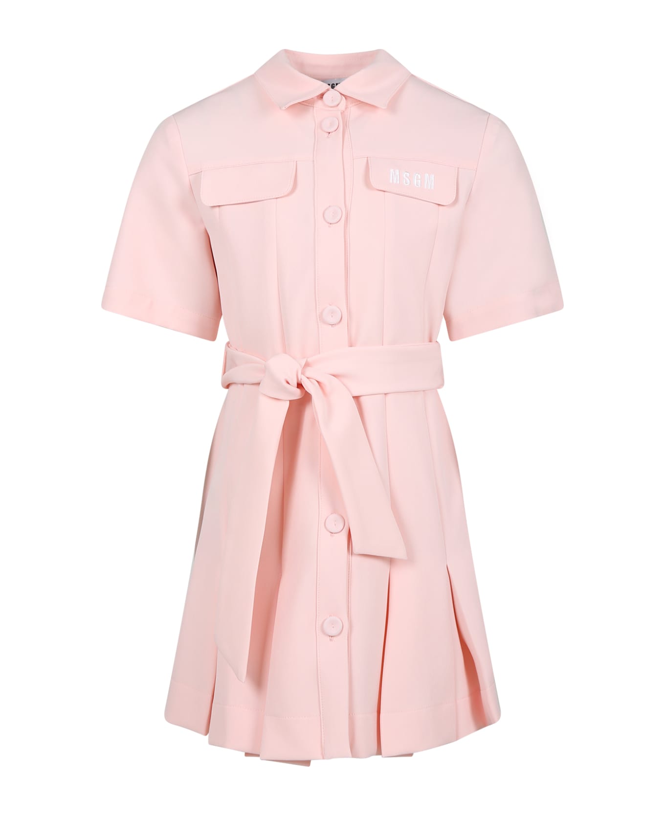 MSGM Pink Dress For Girl With Logo - Pink