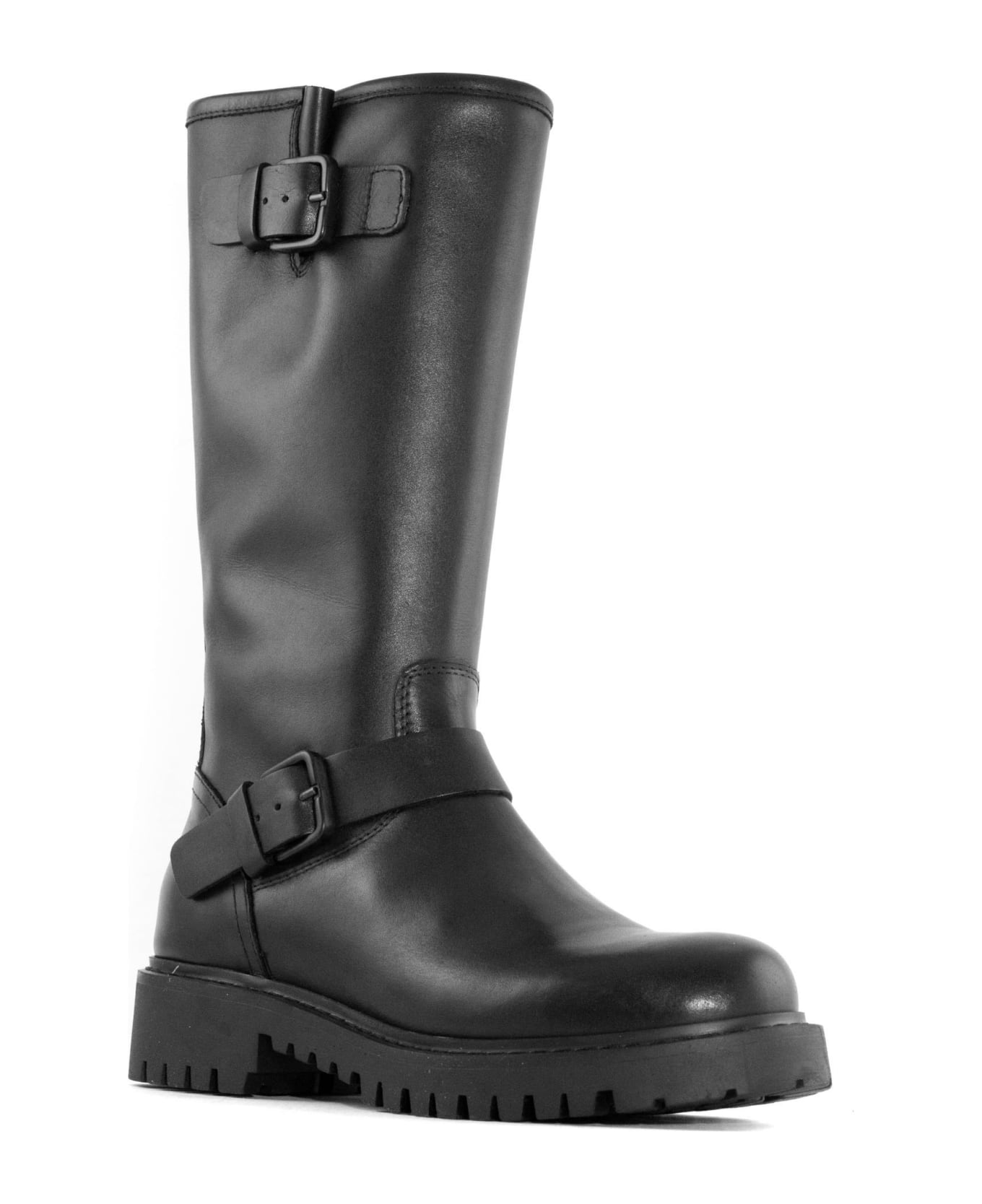 Julie Dee Black Leather High Boot - Black