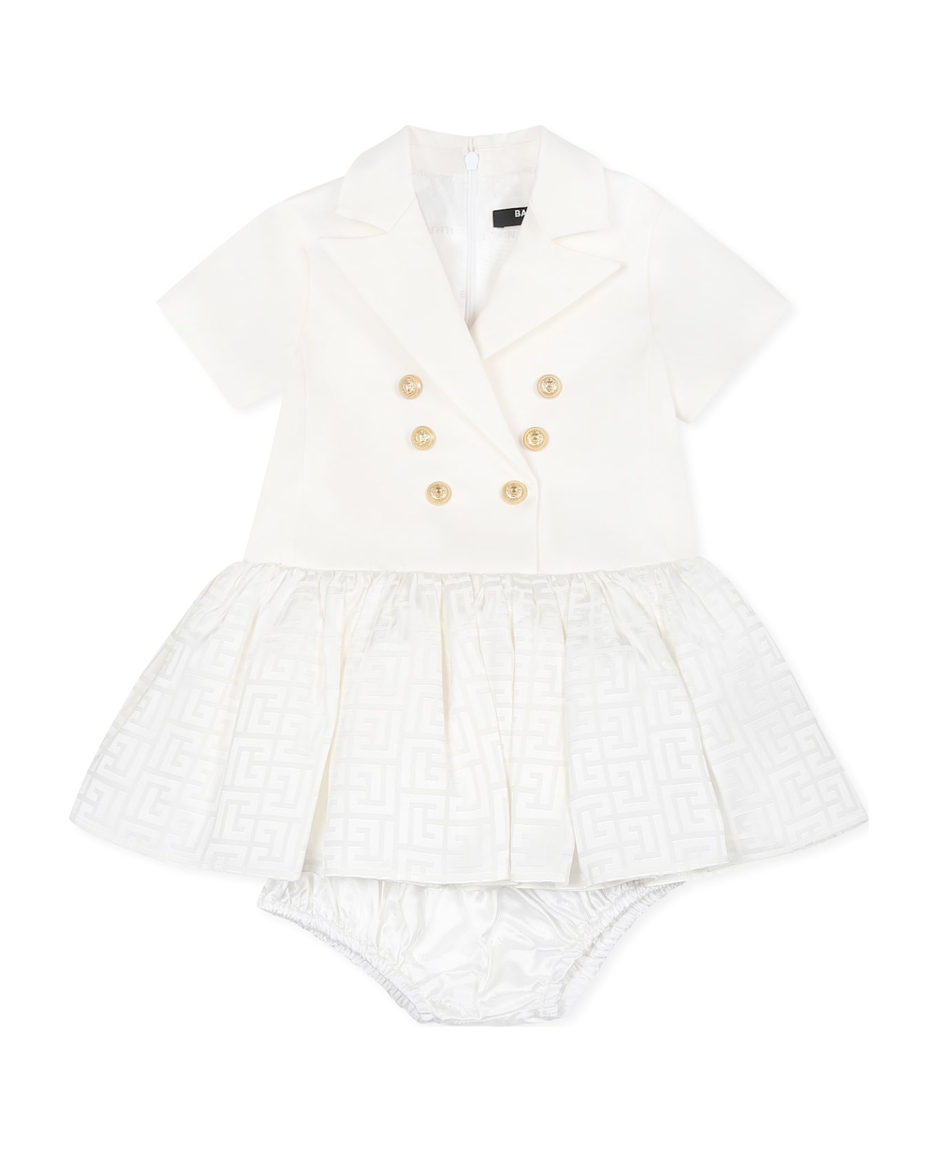 Balmain Ivory Dress For Baby Girl With Labyrinth - Ivory