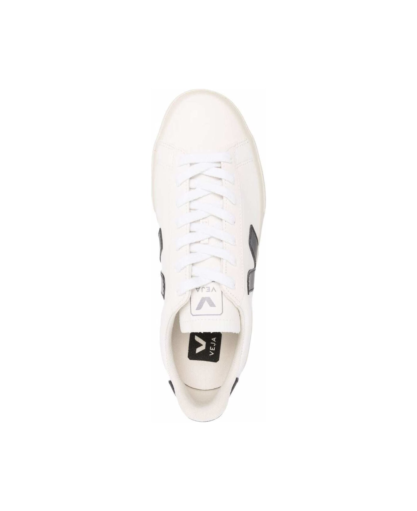 Veja Woman's Campo White And Black Vegan Leather Sneakers - Extra White Black