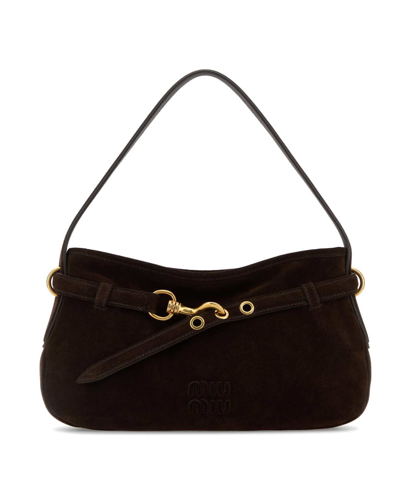 Miu Miu Dark Brown Suede Avenue Shoulder Bag - MORO