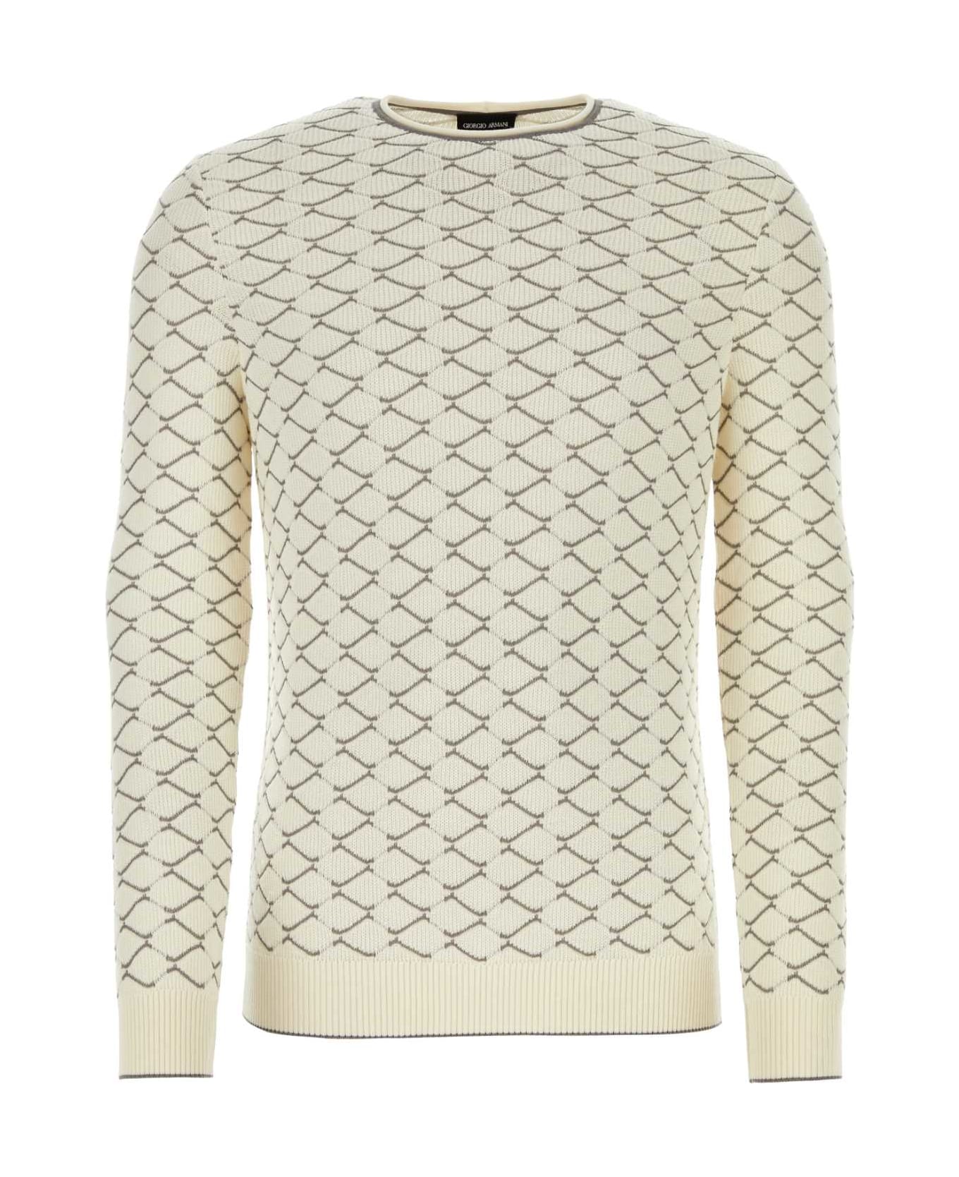 Giorgio Armani Ivory Cotton Blend Sweater - GESSO