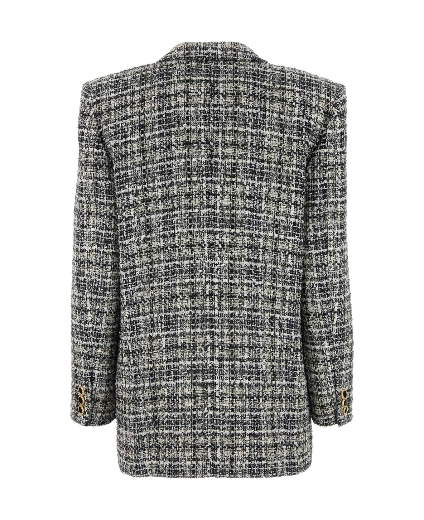 Alessandra Rich Embroidered Tweed Oversize Blazer - WHITEBLACK