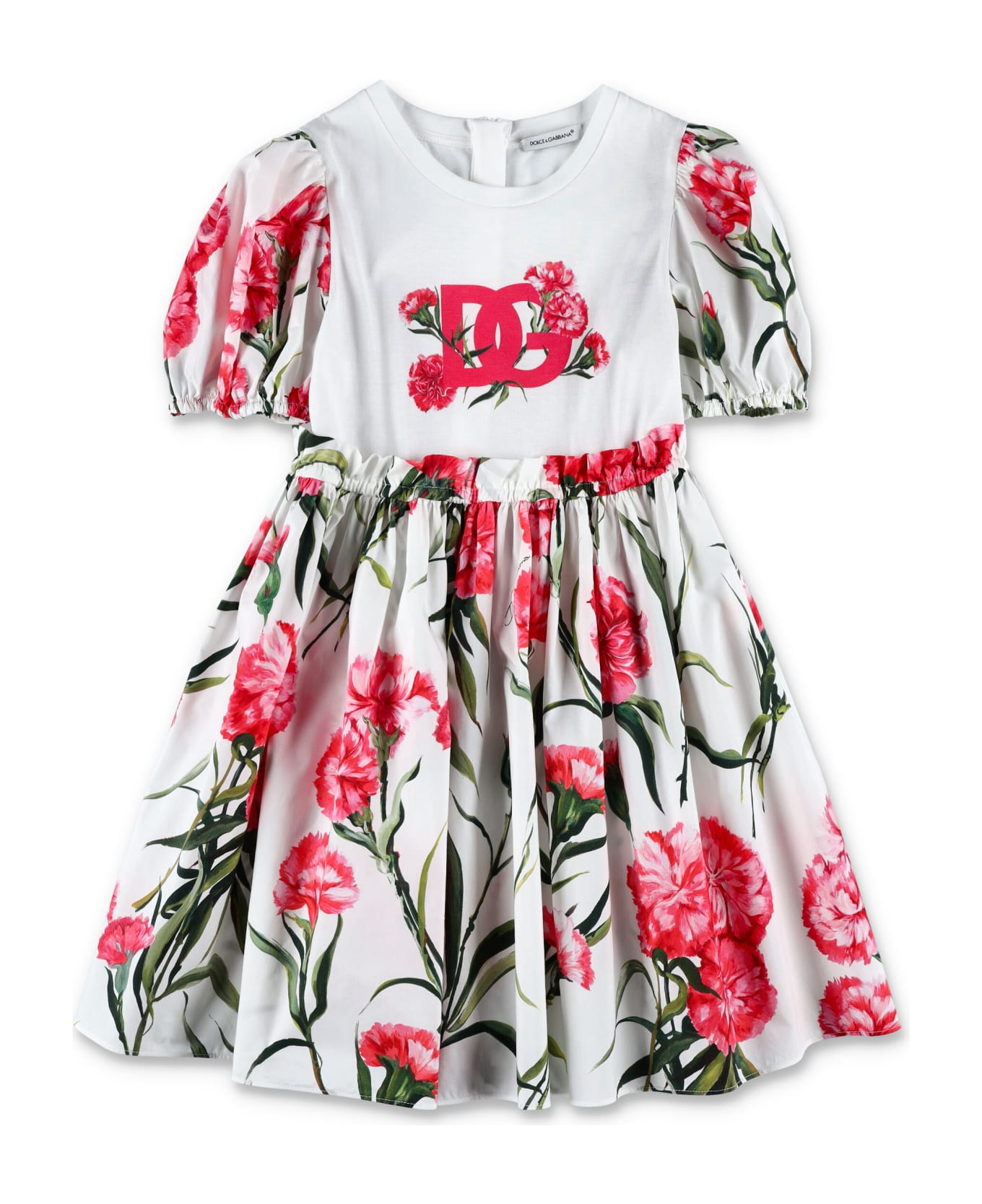 Dolce & Gabbana Carnation-print Poplin And Jersey Dress - GAROFANI