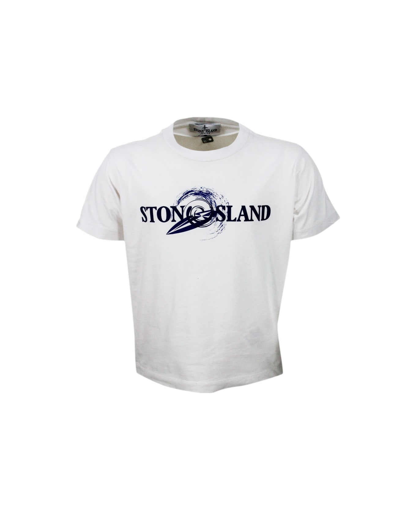 Stone Island Crew-neck Short-sleeved Cotton T-shirt With Rubberized Logo On The Front - White Tシャツ＆ポロシャツ