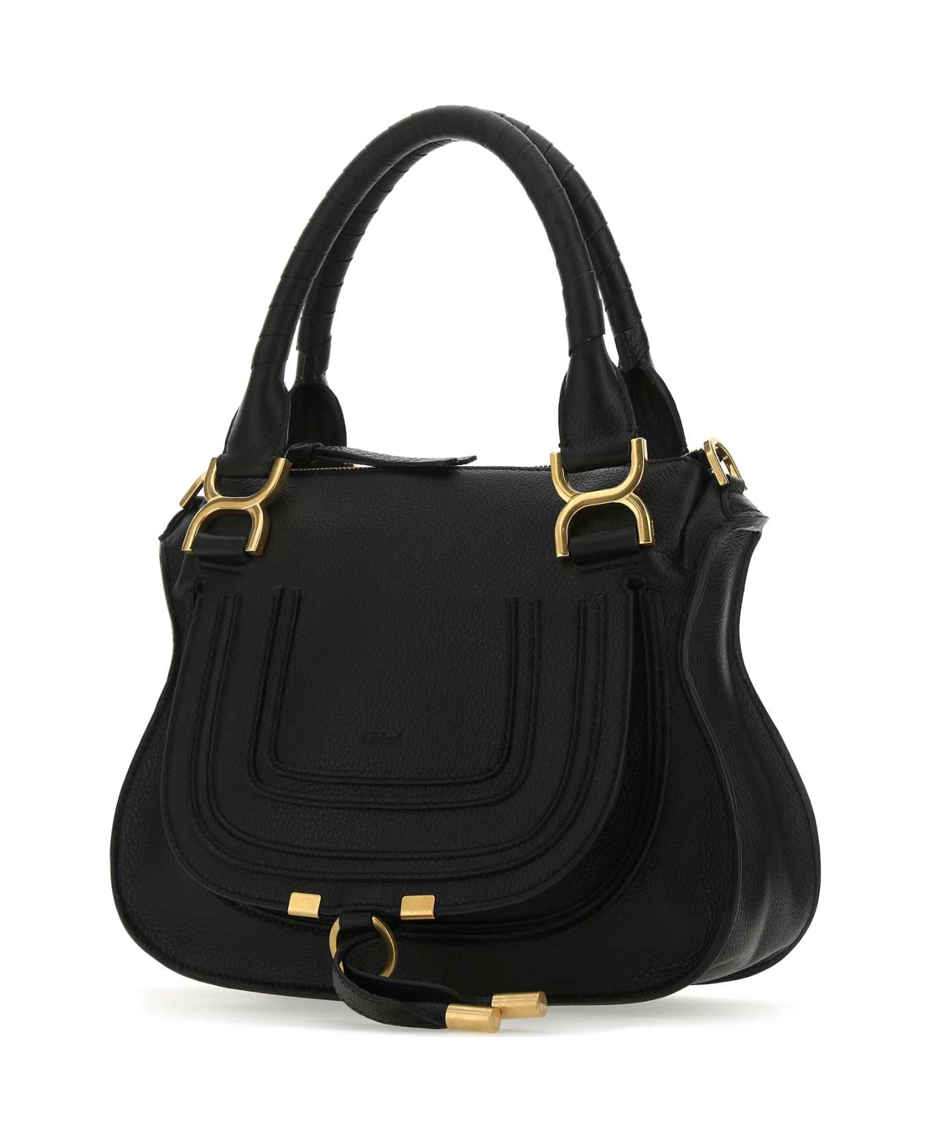 Black Leather Medium Marcie Handbag - Thumbnail 3
