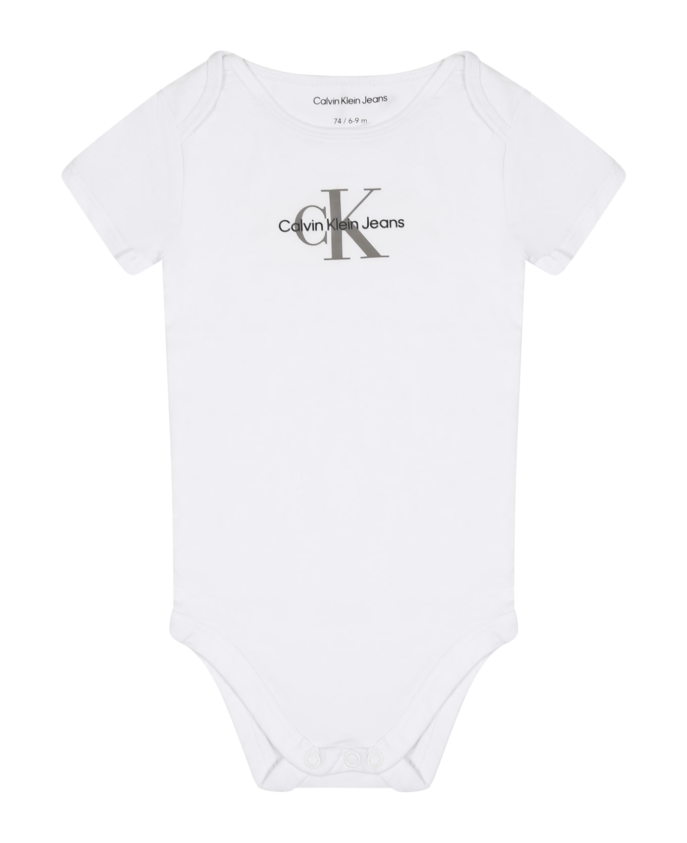 Calvin Klein White Bodysuit For Babykids With Logo - White