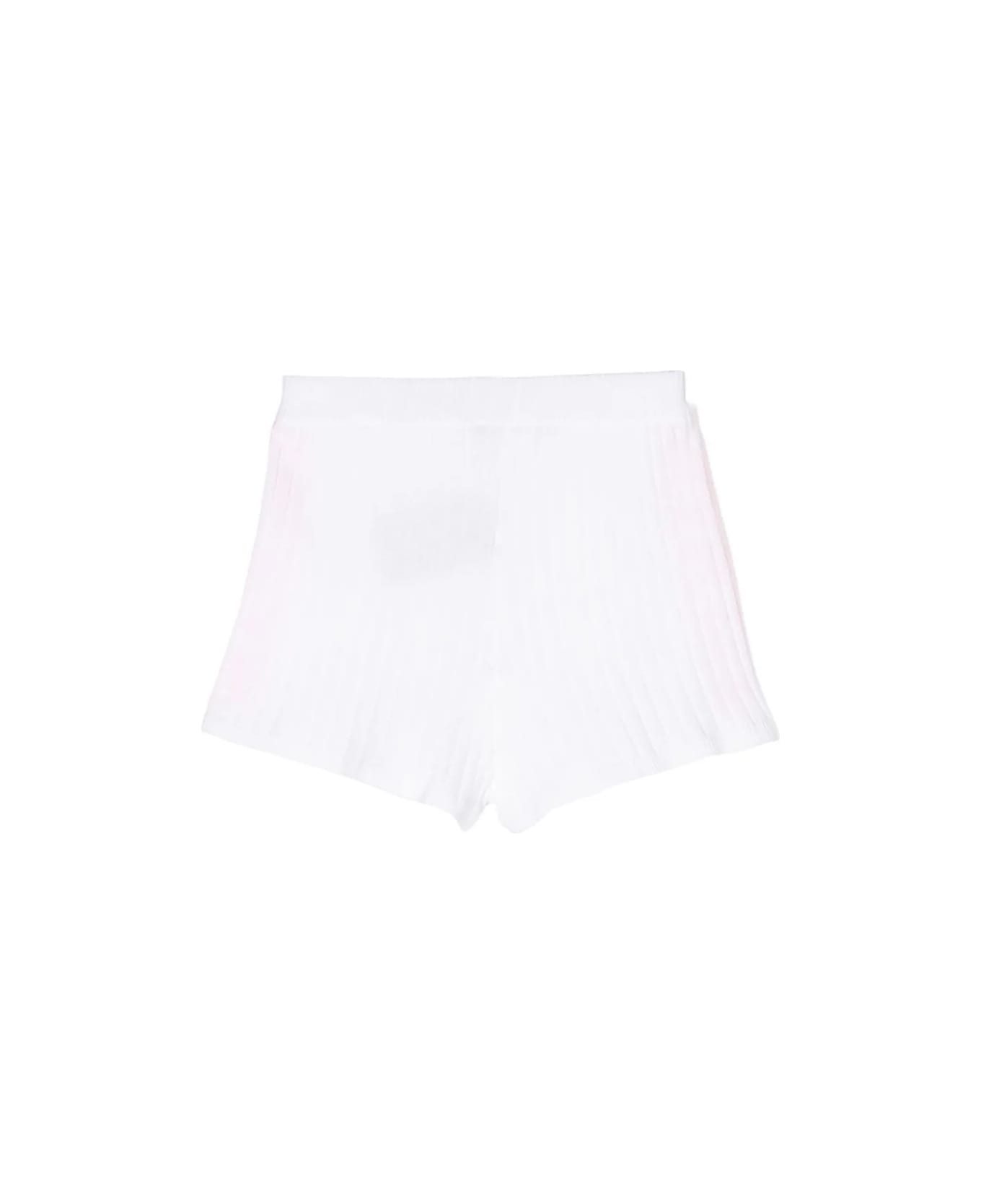 Balmain Ribbed Knit Shorts With Jacquard Logo Motif - White