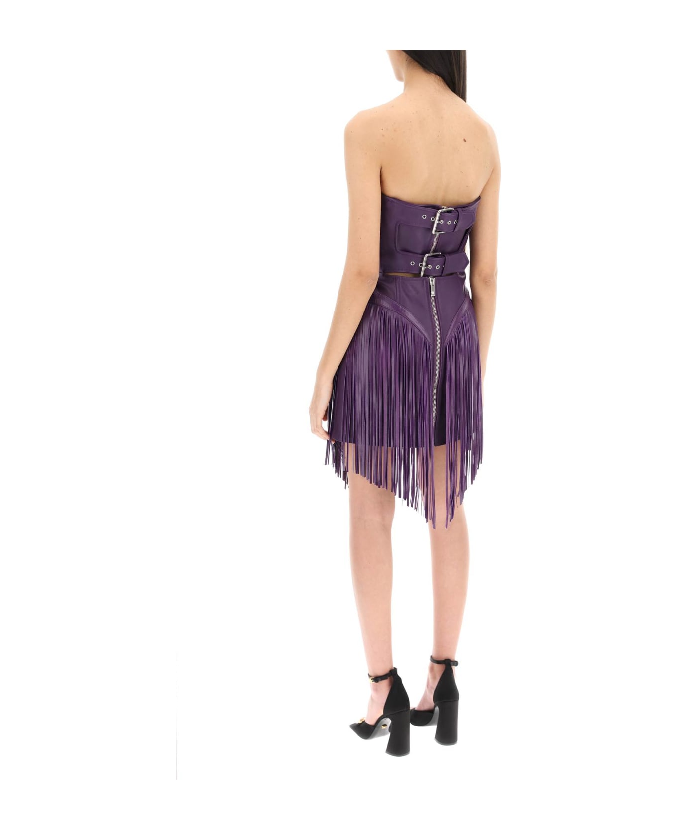 Versace Fringed Leather Minidress - BRIGHT DARK ORCHID (Purple) ワンピース＆ドレス