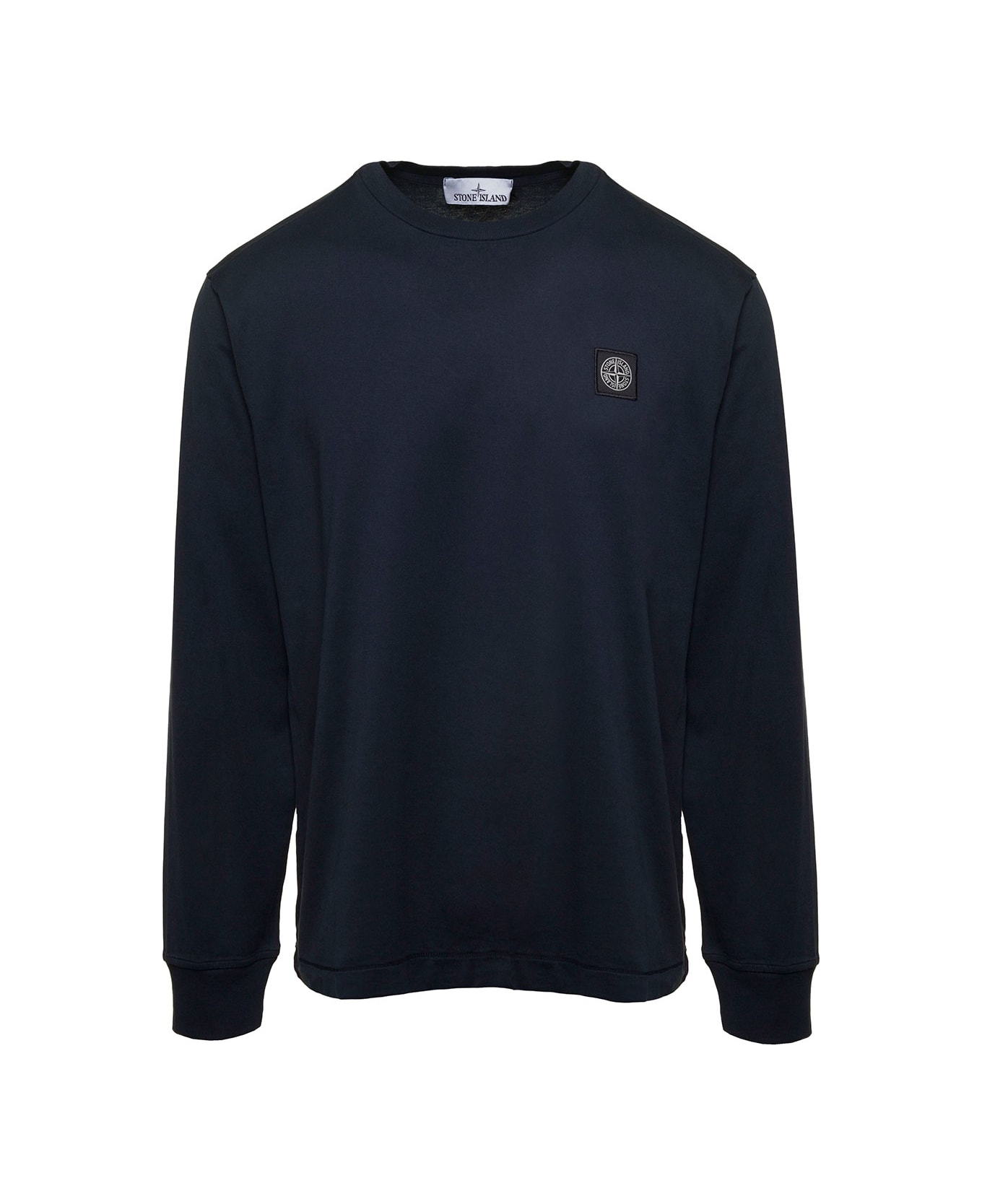 Stone Island Long-sleeved T-shirt With Logo Patch In Cotton Man - Blu フリース