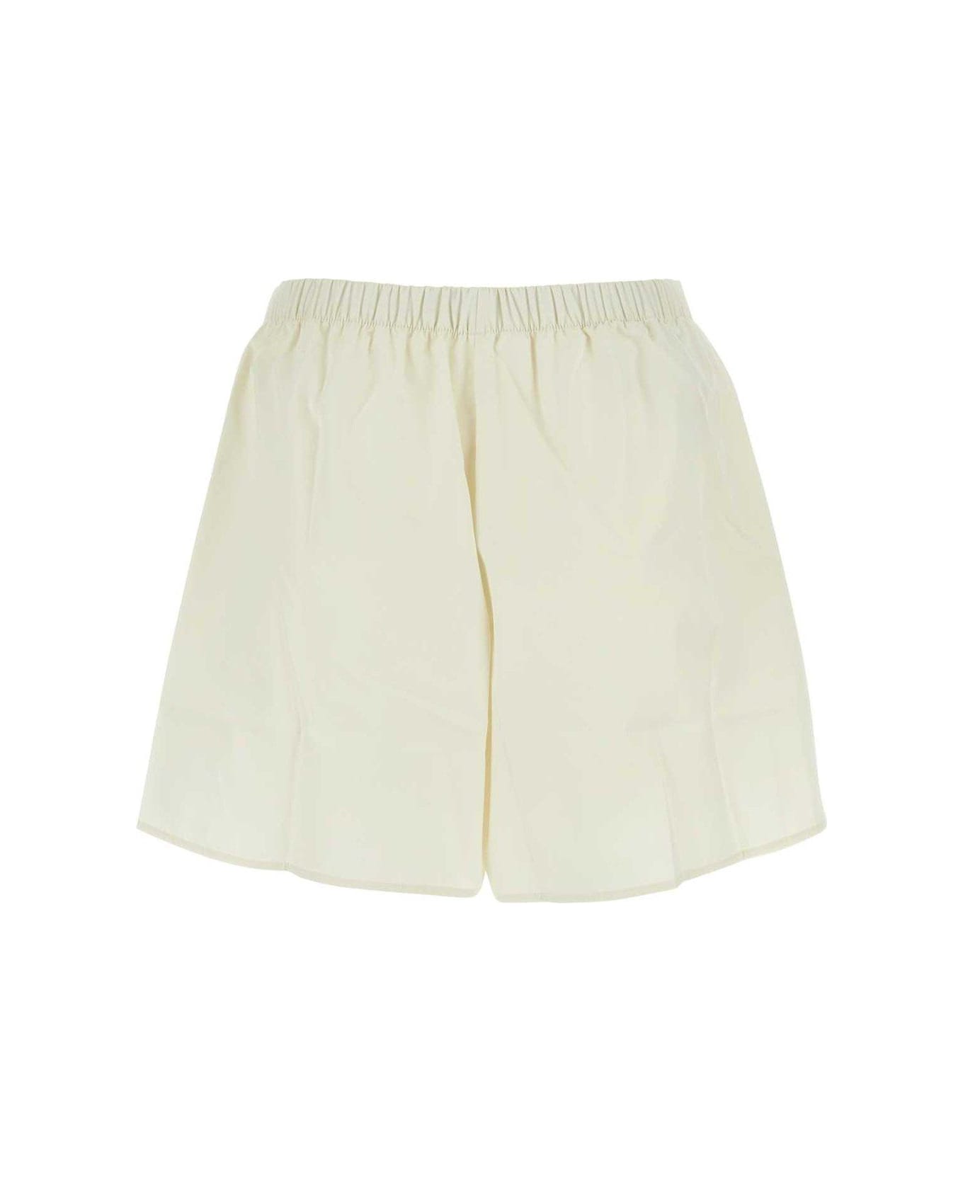 Miu Miu Logo Embroidered Elastic Waist Shorts - WHITE