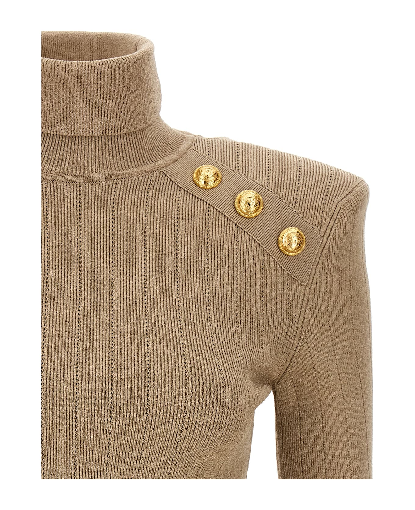 Balmain Ribbed Button Sweater - Beige