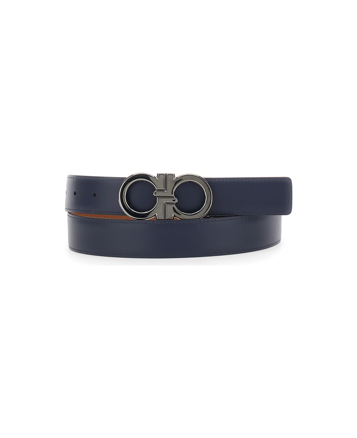 Ferragamo Beige Reversible Belt With Gancini Buckle In Hammered Leather Man - Beige ベルト