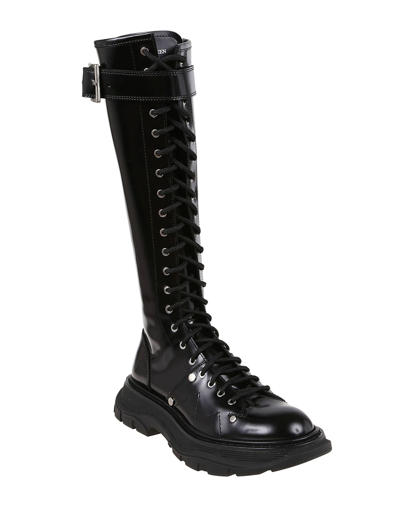 Alexander McQueen Leather Tread Slick Boots - Blk Blk Blk Silver ブーツ