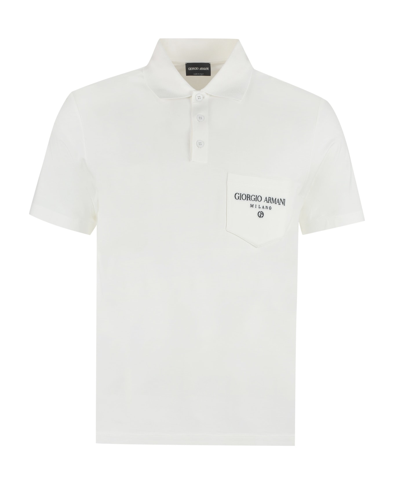 Giorgio Armani Patched Pocket Logo Polo Shirt - White Ottico