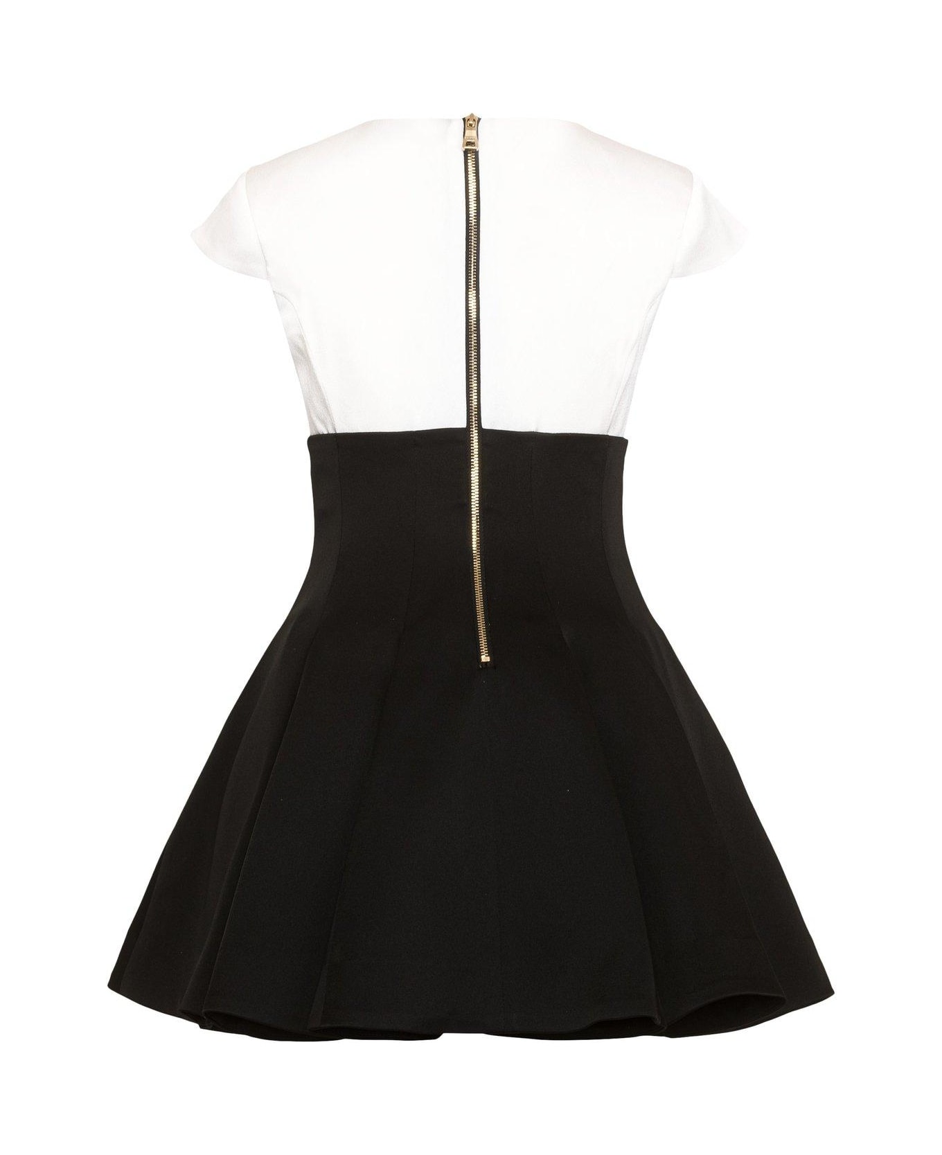 Balmain Round-neck Pleated Dress - Black