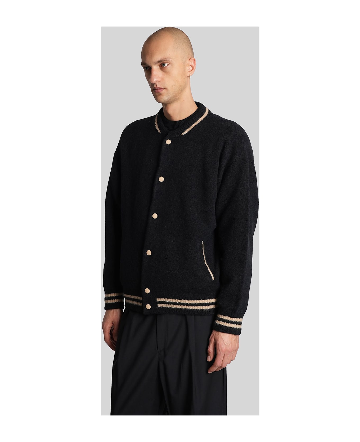 Laneus Bomber Jacket In Black Cashmere - black