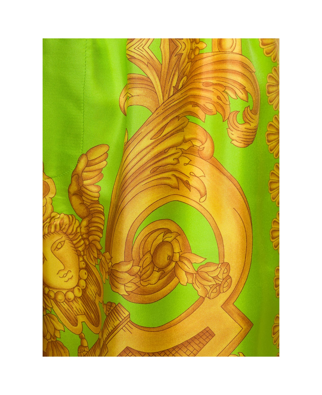 Versace Green And Gold Shorts With All-over Barrocco Print In Silk Man - Green