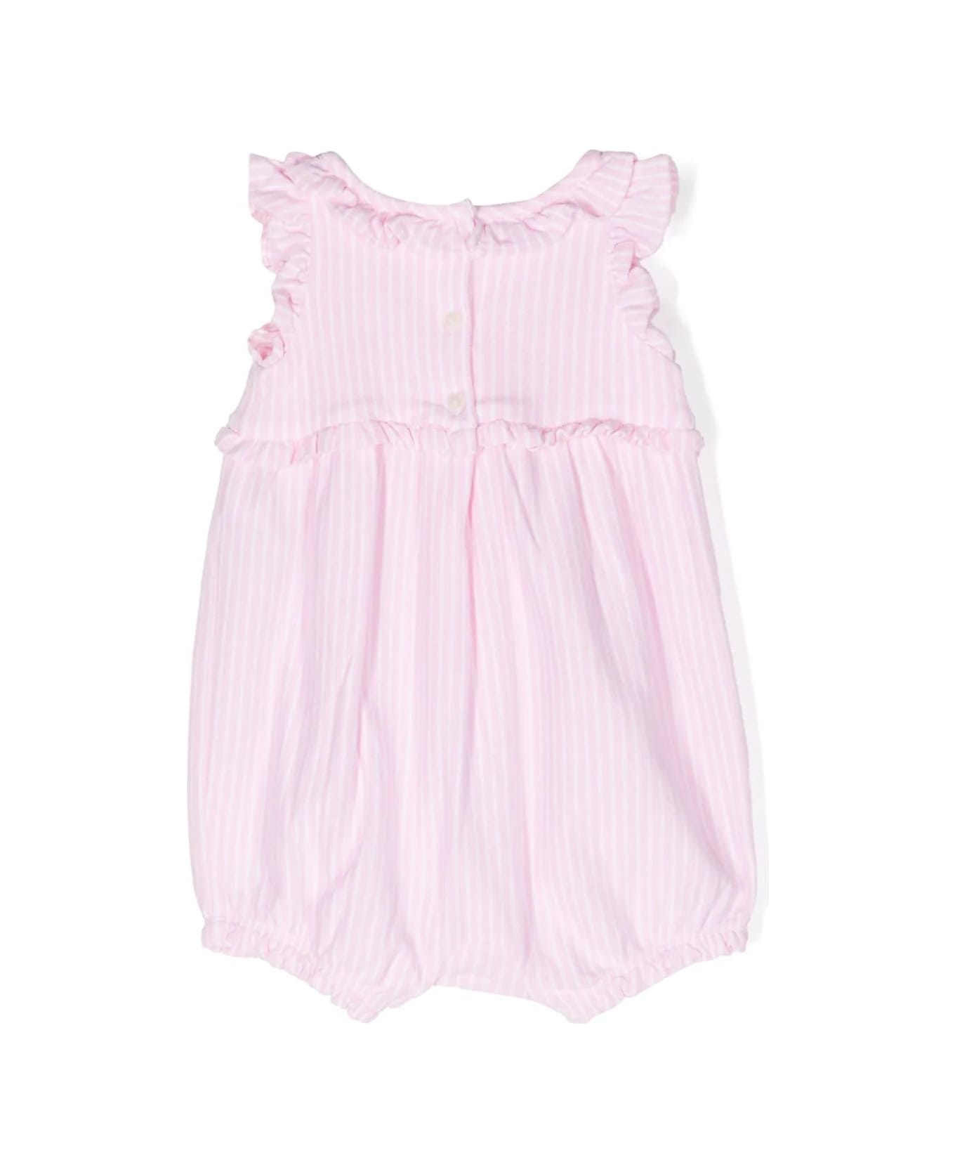 Ralph Lauren White And Pink Striped Romper With Pony - Pink ボディスーツ＆セットアップ