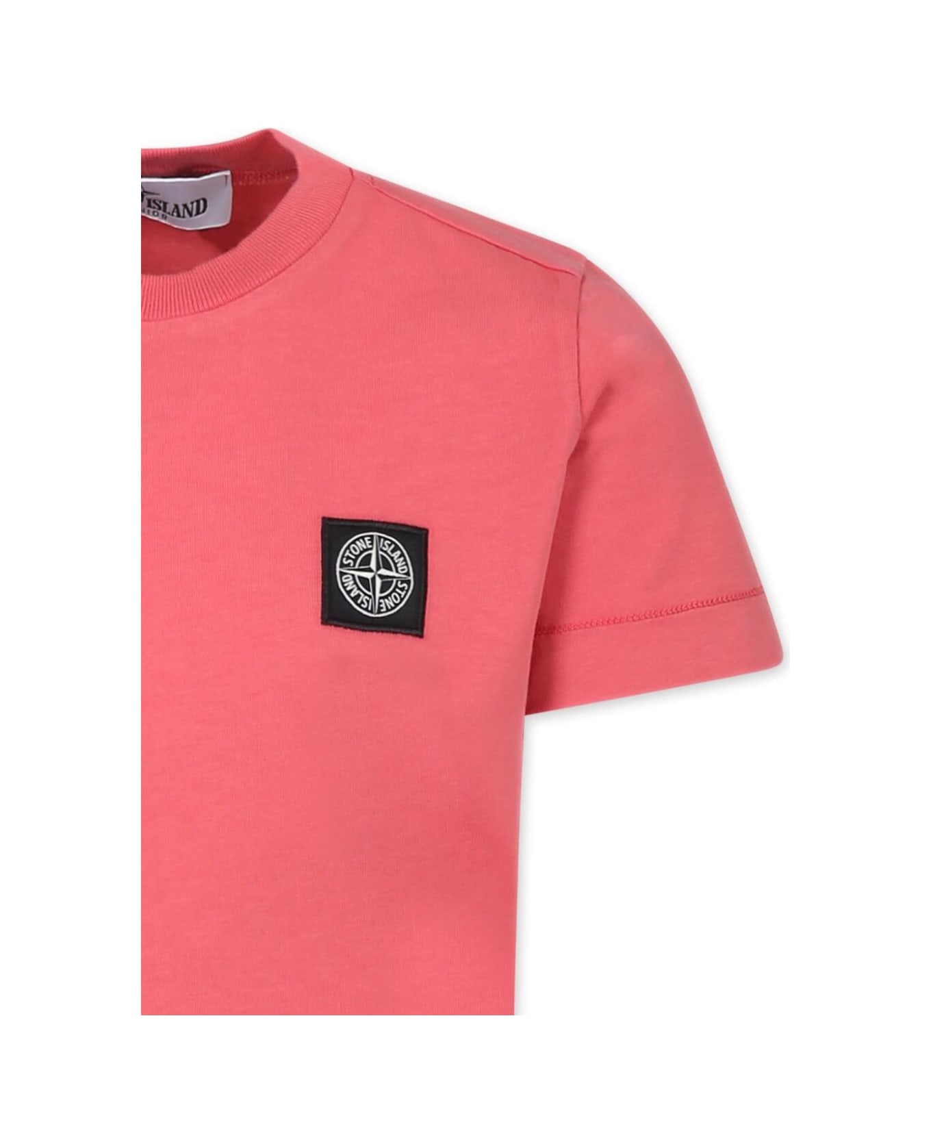 Stone Island Junior Red T-shirt With Round Neck And Logo Patch On The Front In Cotton Boy - Red