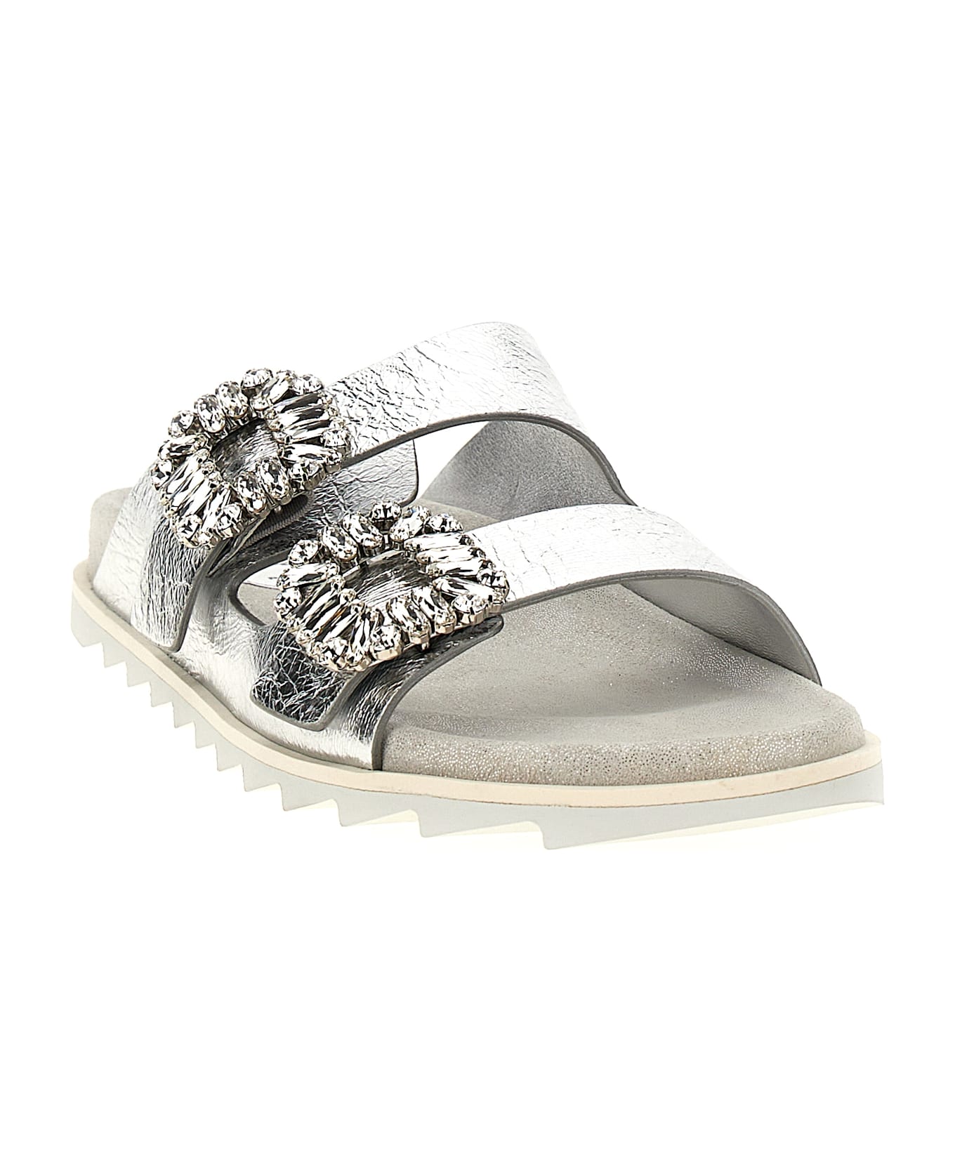 Roger Vivier Slidy Viv Rhinestone Sandals - Silver