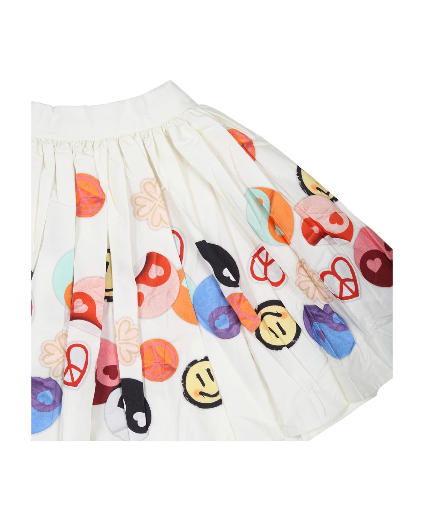 Molo White Skirt For Girl With Smiley Print - White ボトムス
