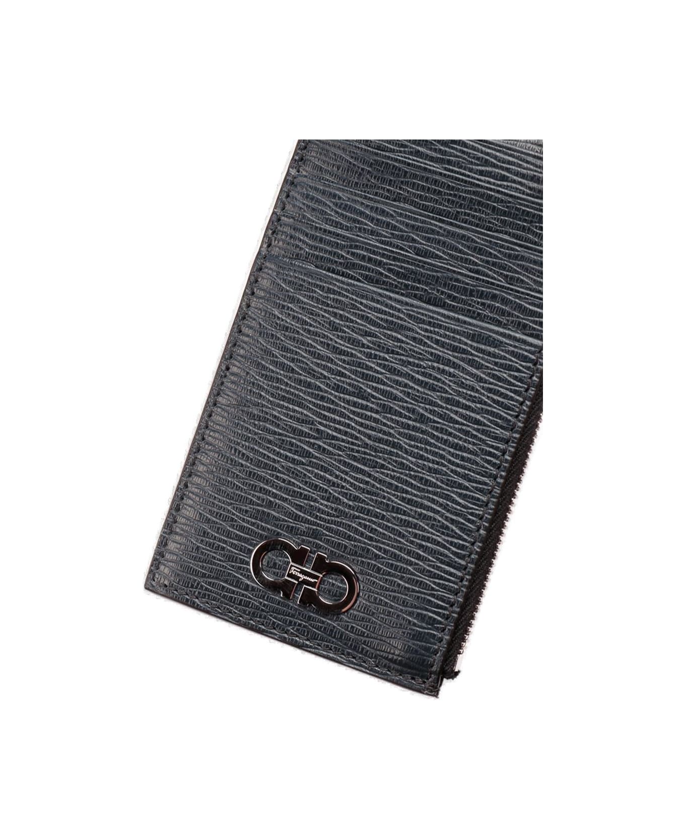 Ferragamo Gancini Zipped Card Case - Blu