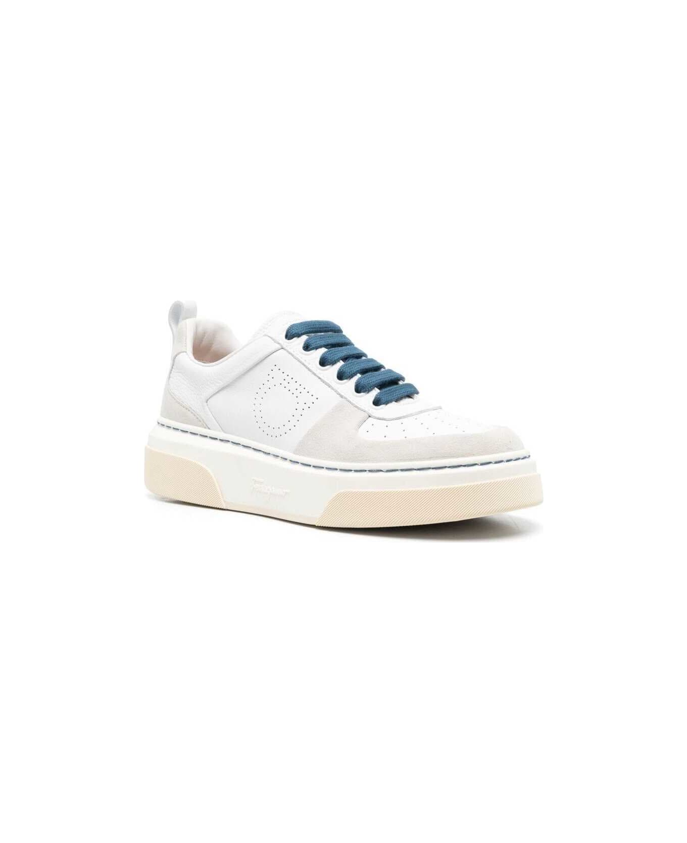 Ferragamo White Cassina Low Top Sneakers In Suede Leather Woman - White