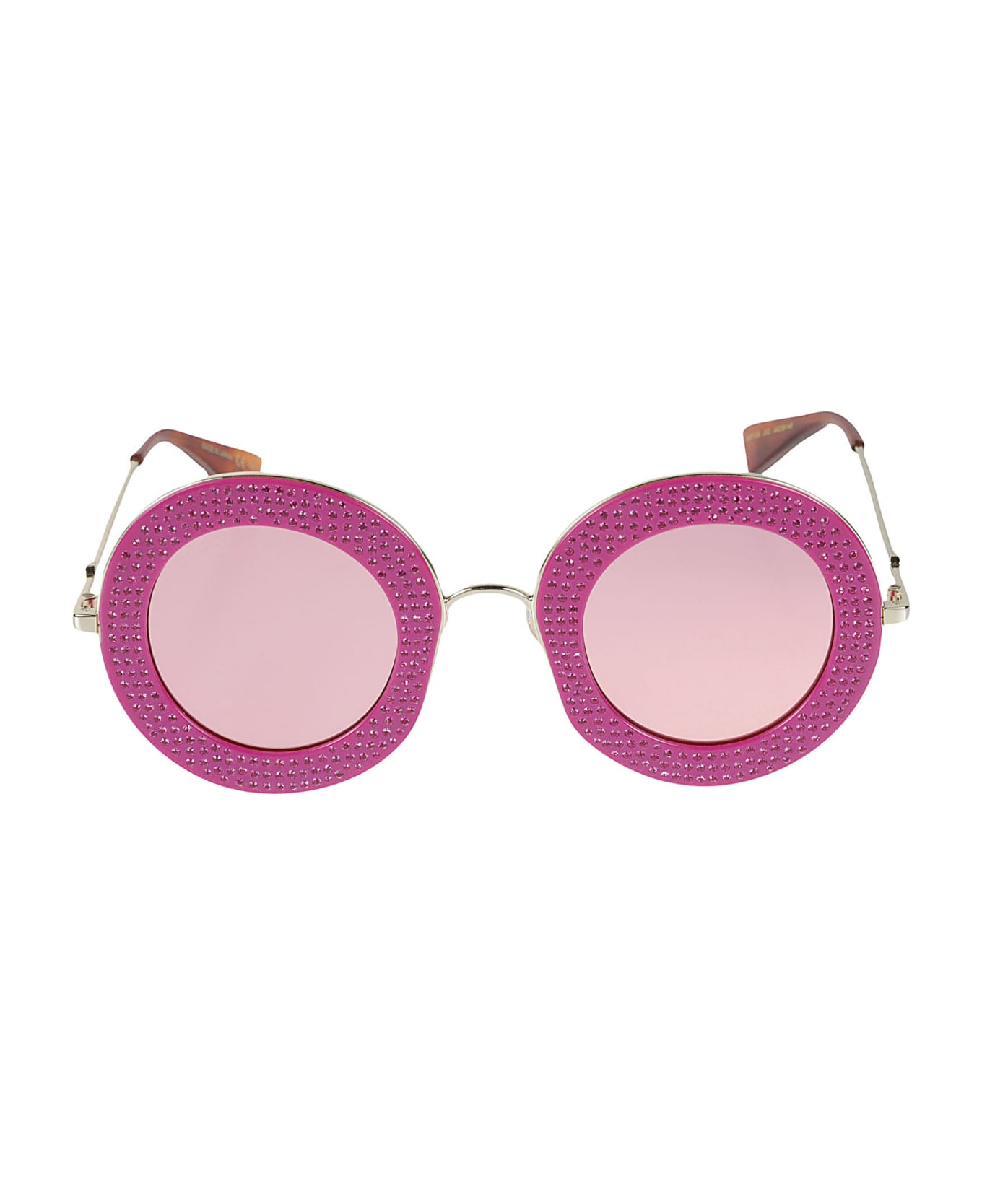 Gucci Eyewear Embellished Round Sunglasses - 012 fuchsia gold pink サングラス