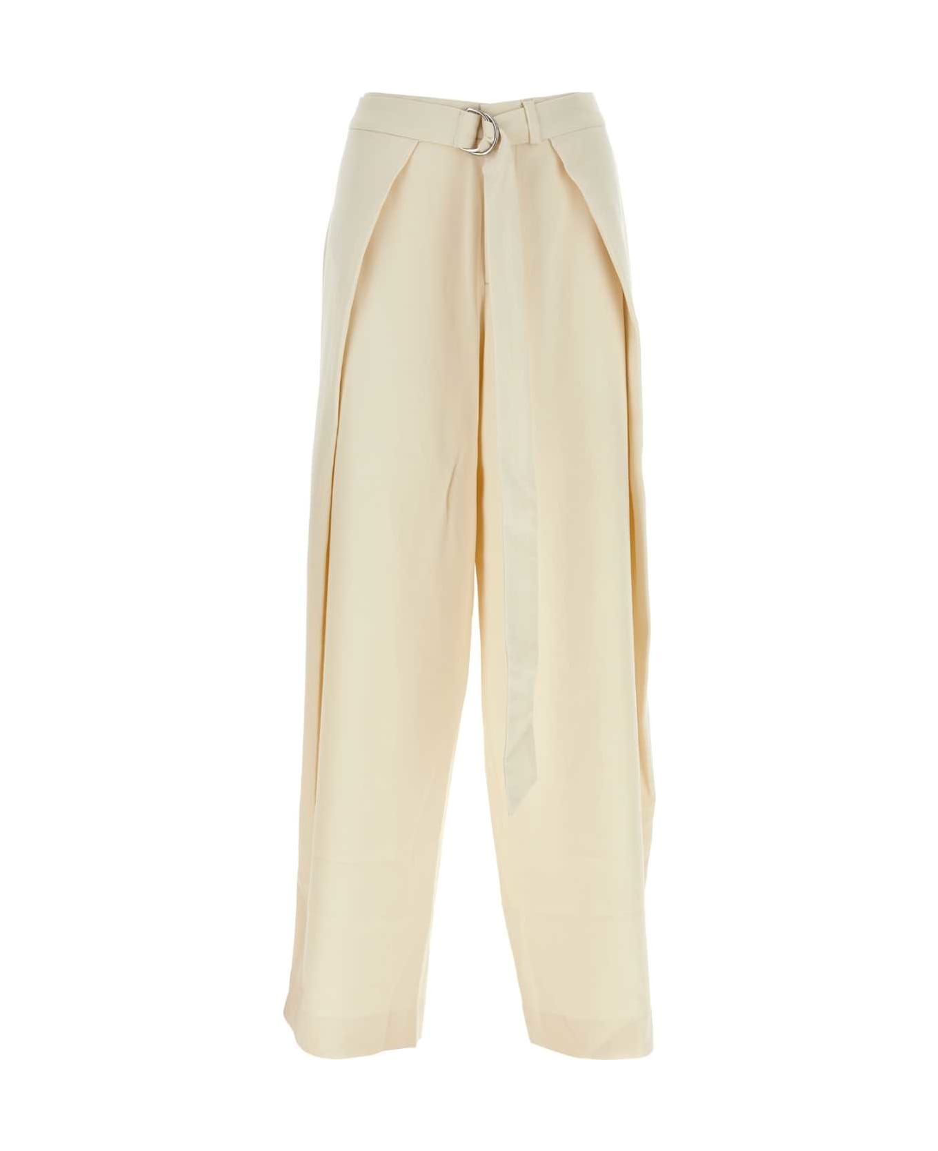 Ami Alexandre Mattiussi Ivory Viscose Blend Wide-leg Pant - IVORY