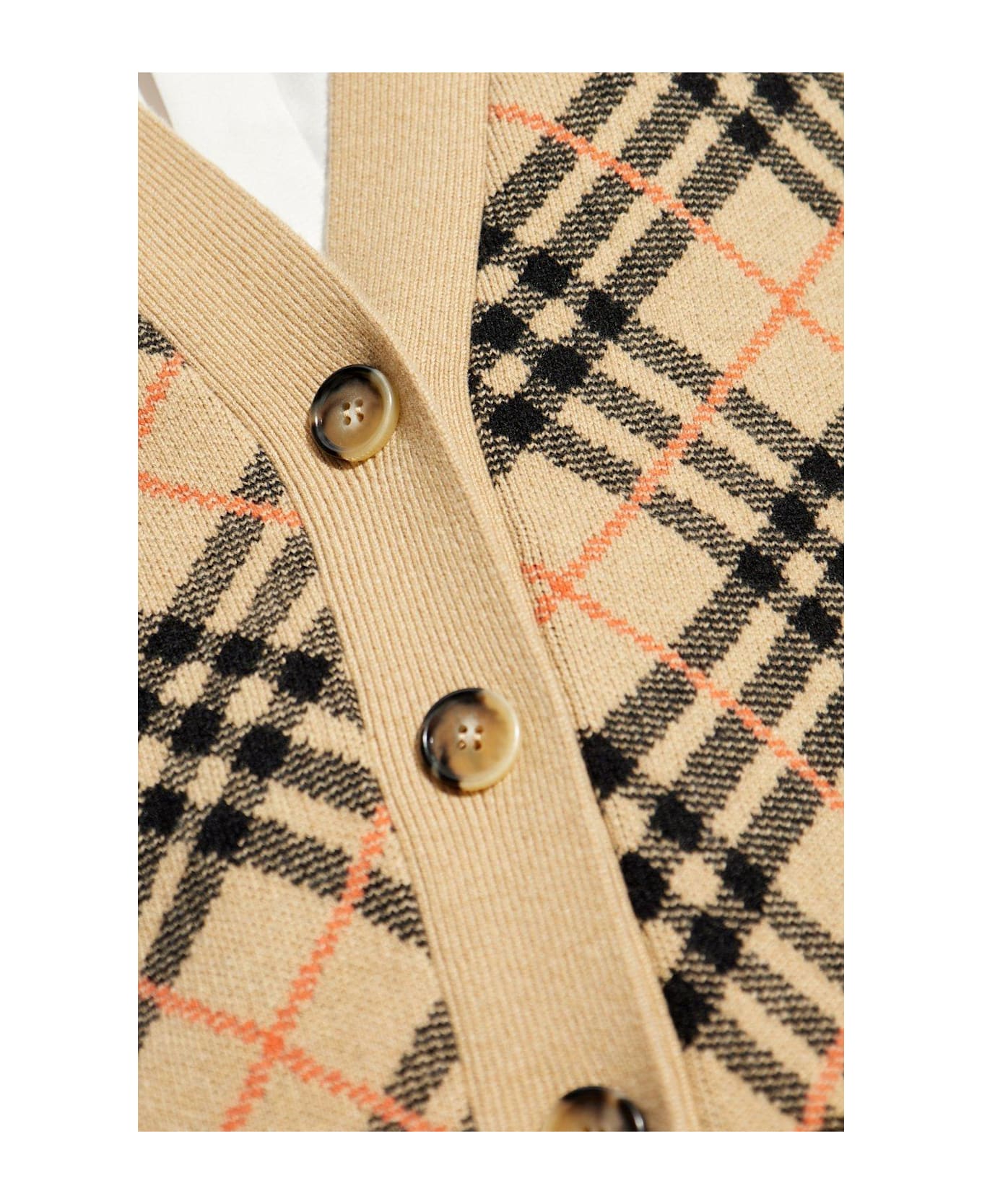 Burberry Checked V-neck Buttoned Cardigan - SAND IP CHECK