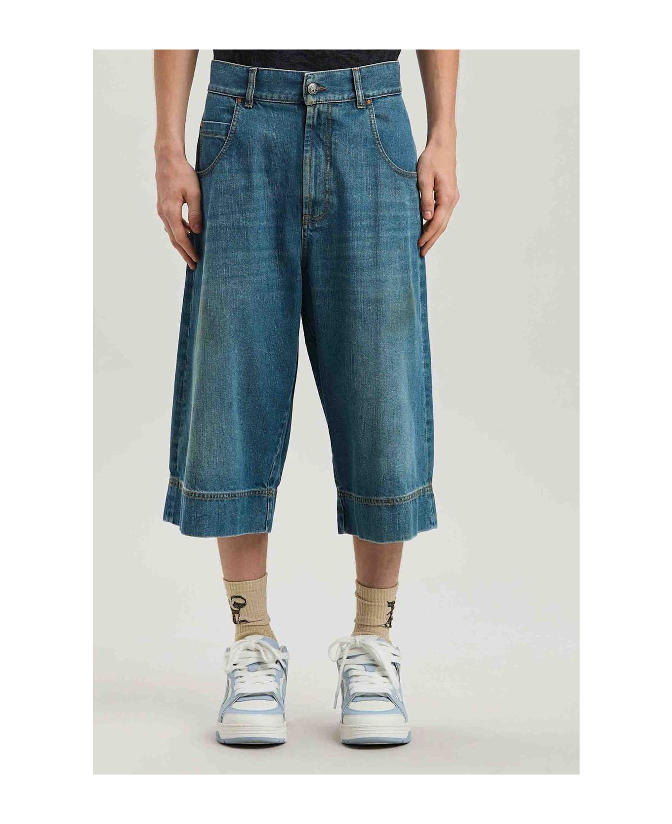 Palm Angels G Curved Denim Long Shorts