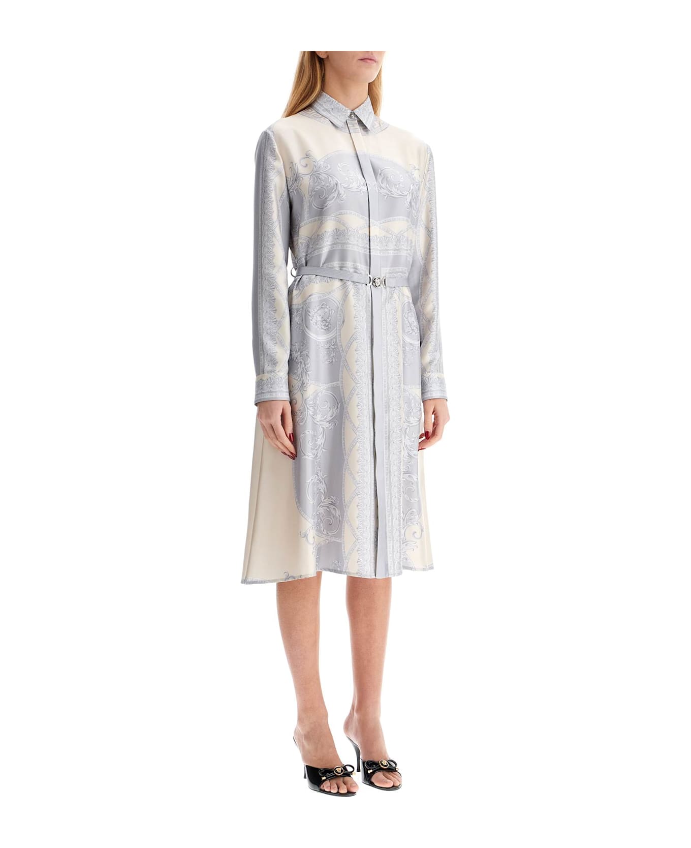 Versace Printed Silk Shirt Dress - SILVERGREYCHAMPAGNE