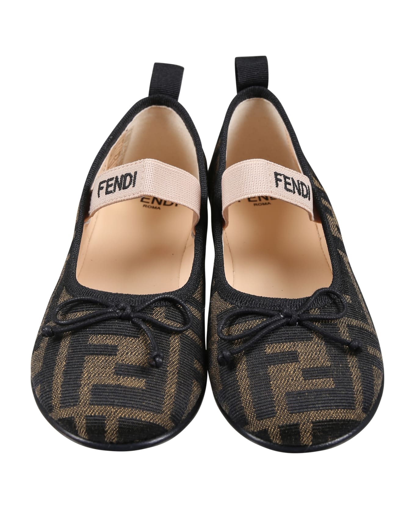 Fendi Ballet Flats For Girl With All-over Ff Logo - Brown